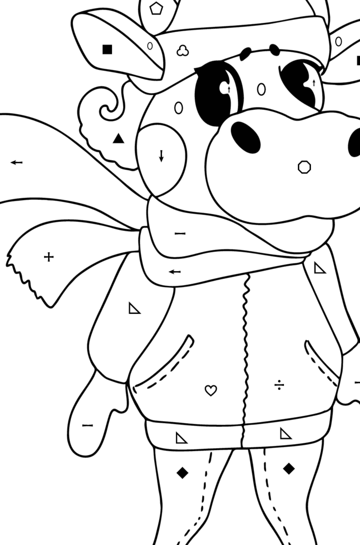 Kawaii cow coloring page - Coloring by Symbols and Geometric Shapes for Kids