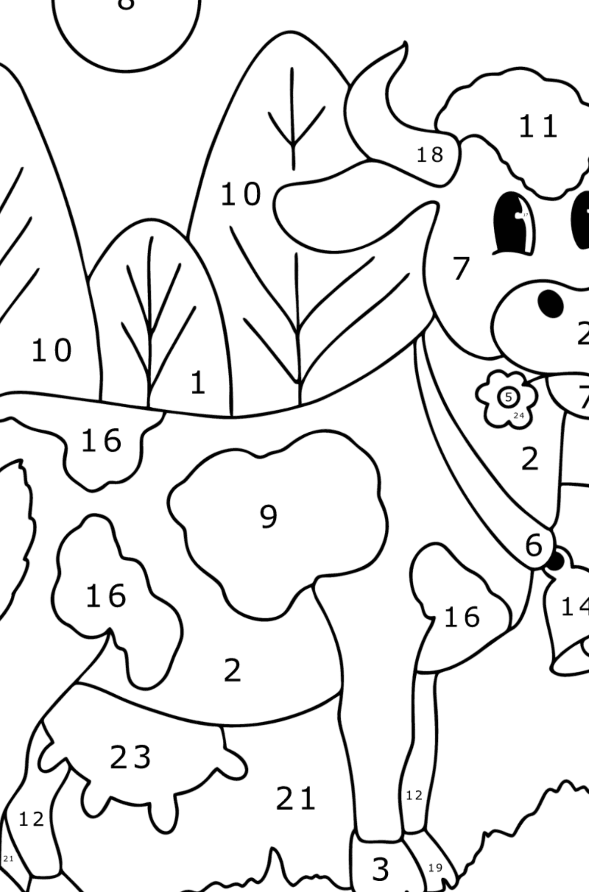 Vaca para colorear infantil - Colorear por Números para Niños