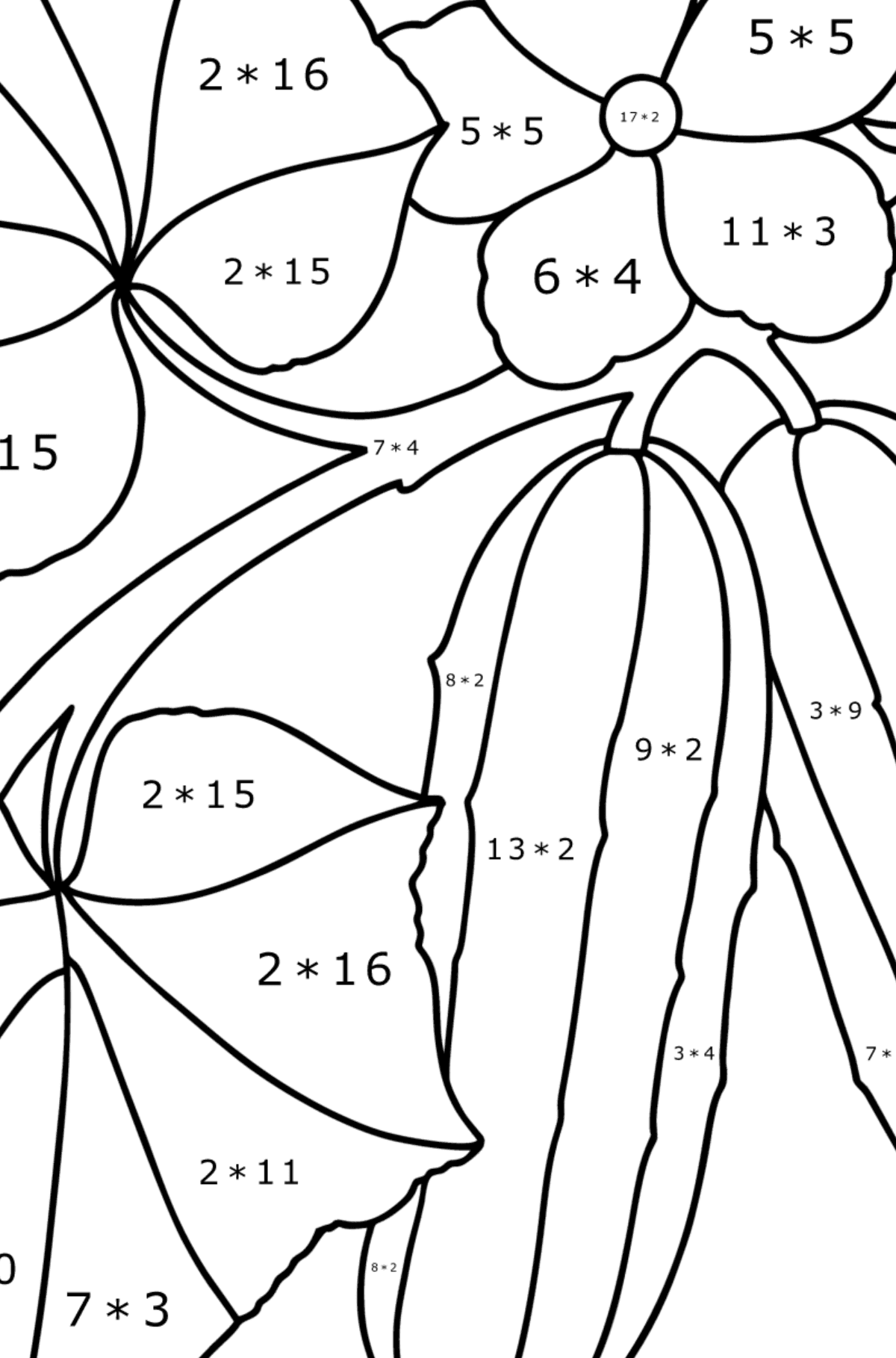 Cucumber grows сoloring page - Math Coloring - Multiplication for Kids