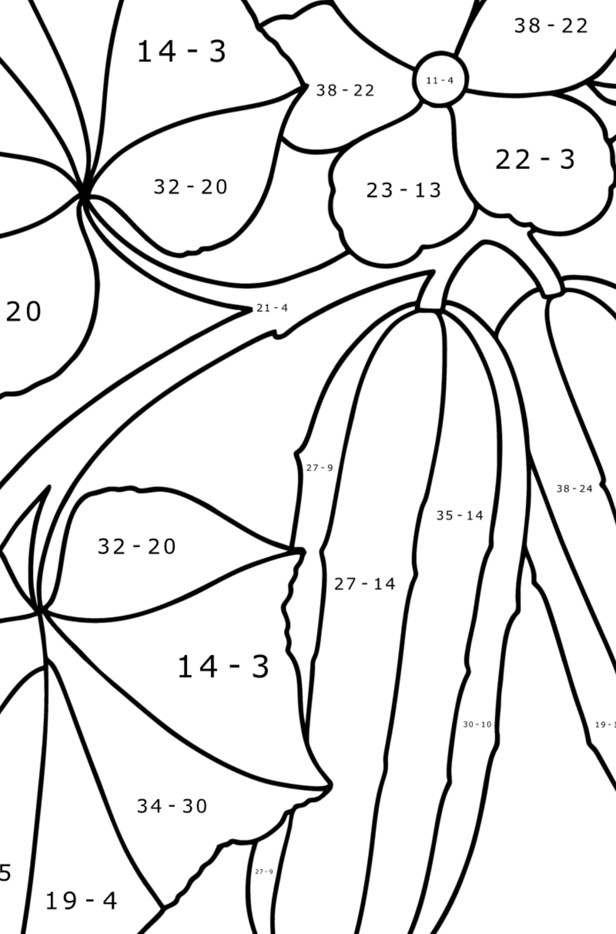 Cucumber grows сoloring page - Math Coloring - Subtraction for Kids