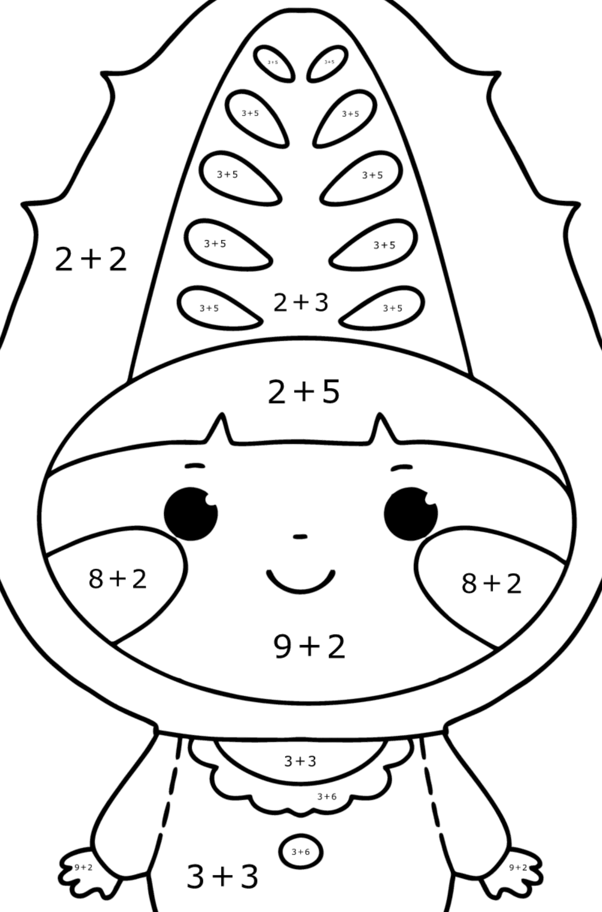 Värityskuva Kurkkupuku - Matemaattinen Väritys - Yhteenlasku lapsille