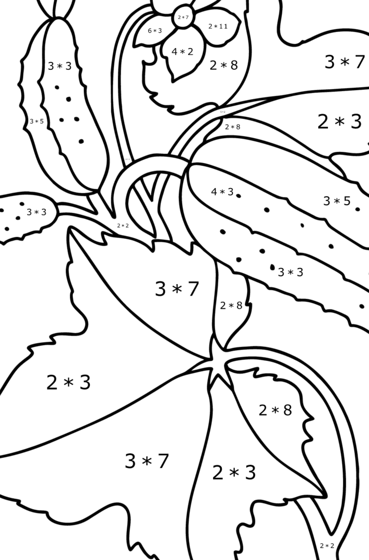 Cucumbers on a branch сoloring page - Math Coloring - Multiplication for Kids