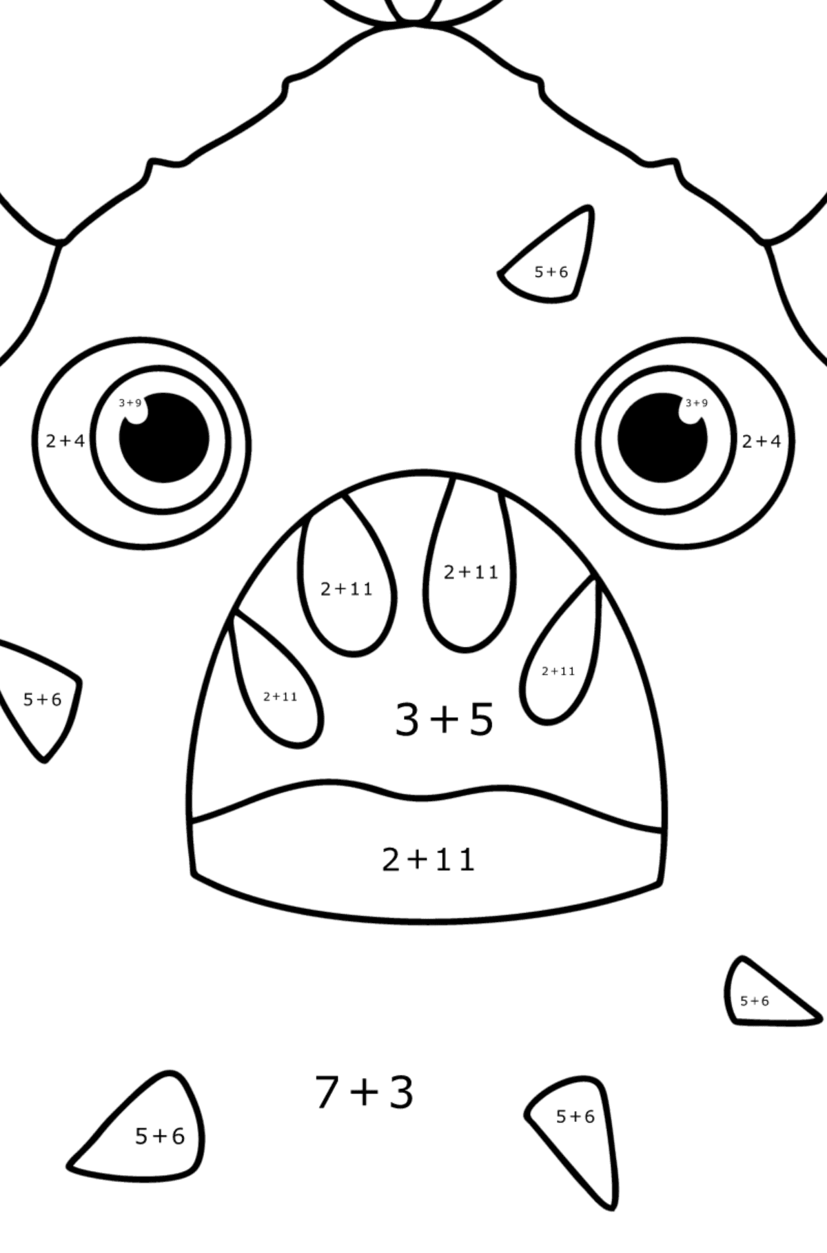 Tegning til fargelegging Monster agurk - Matematisk fargeleggingsside - addisjon for barn