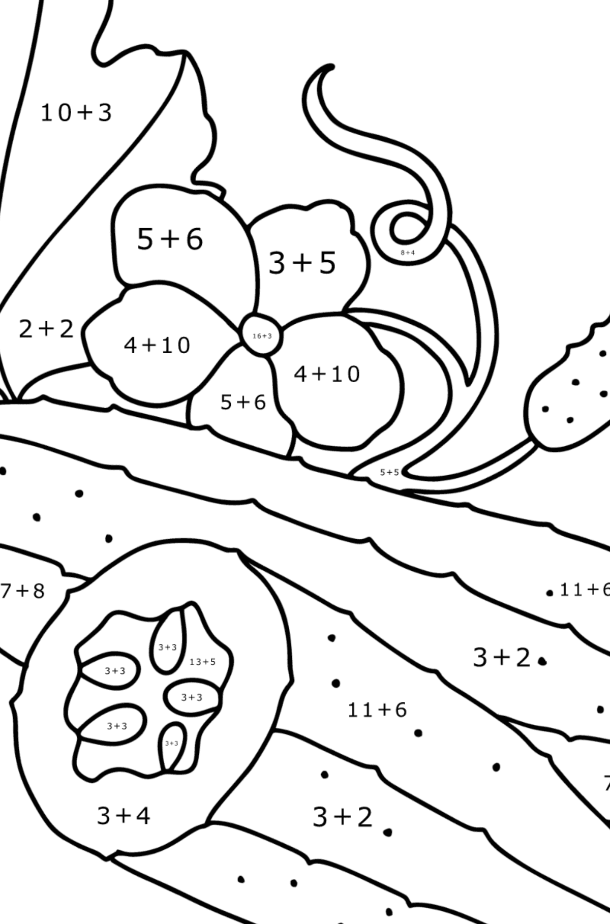 Desenho Pepinos saborosos para colorir - Colorindo com Matemática - Soma para Crianças