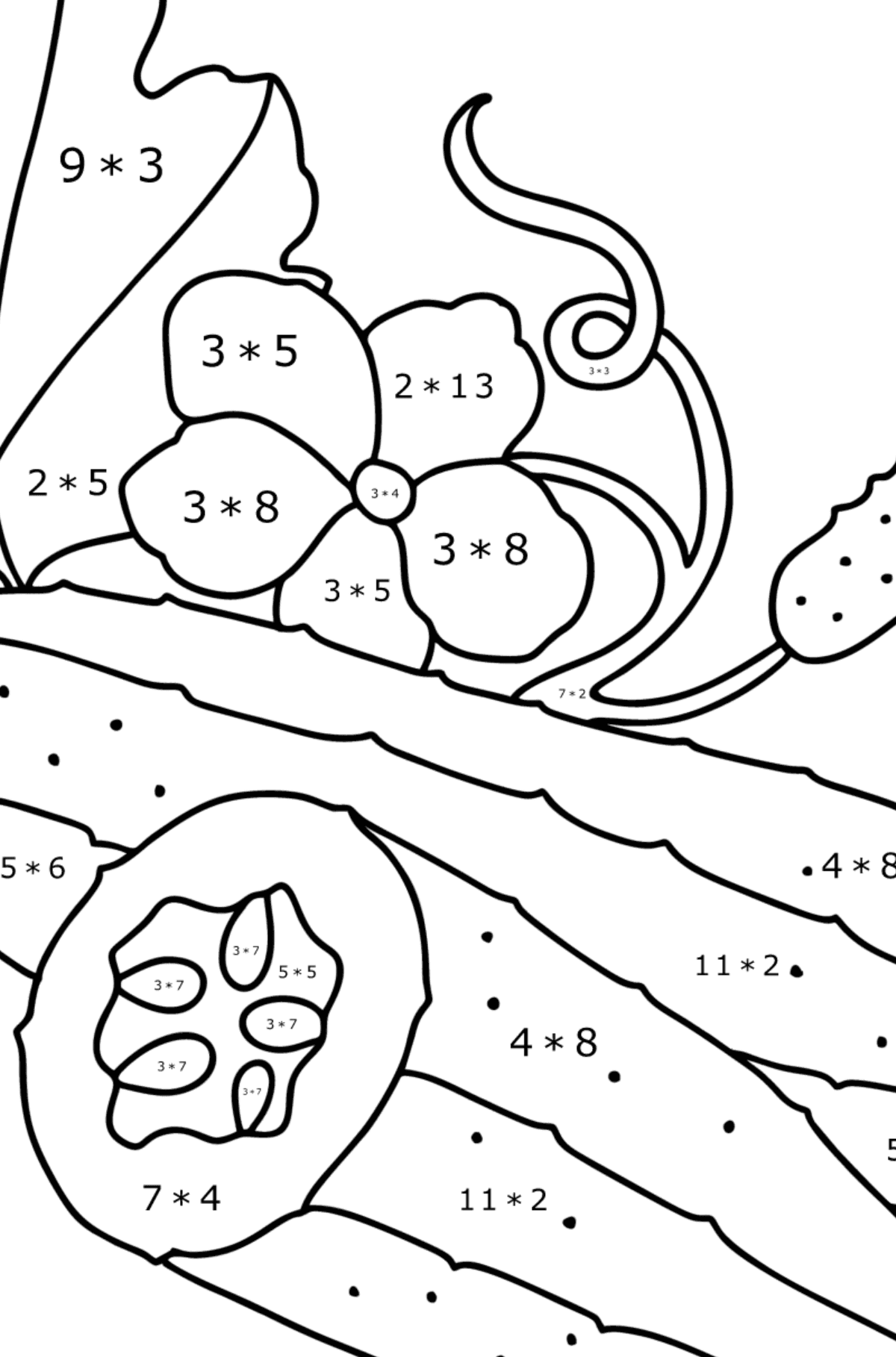 Desenho Pepinos saborosos para colorir - Colorindo com Matemática - Multiplicação para Crianças