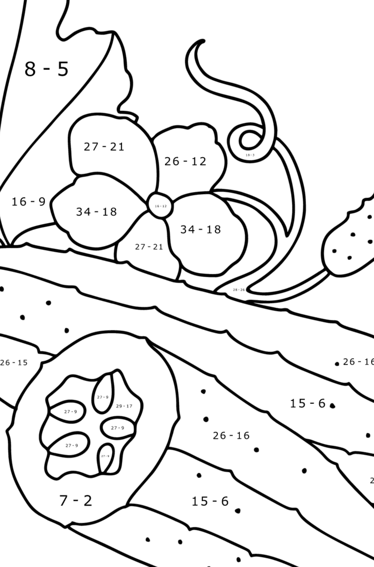 Desenho Pepinos saborosos para colorir - Colorindo com Matemática - Subtração para Crianças