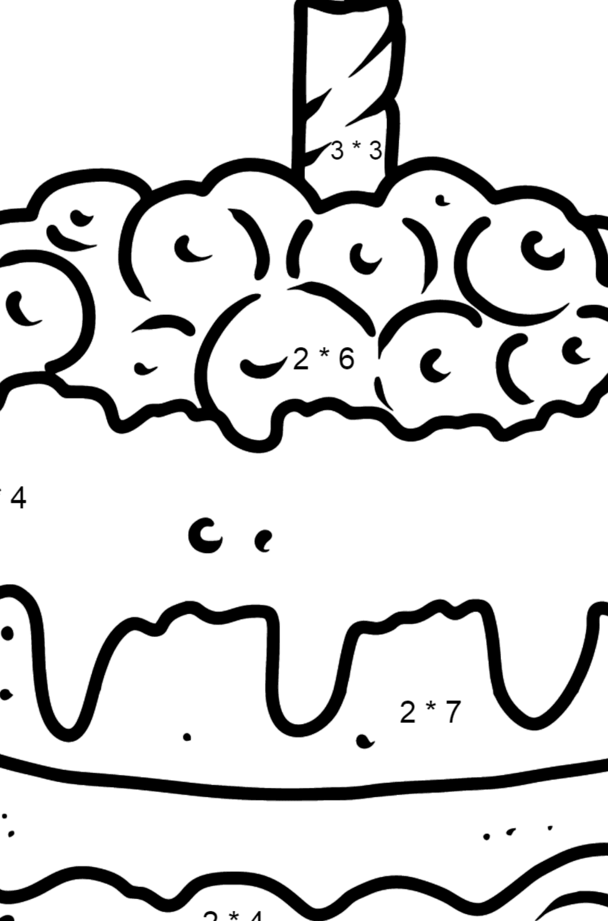Värityskuva mustikkakakku - Matemaattinen Värityskirja - Kertolasku lapsille