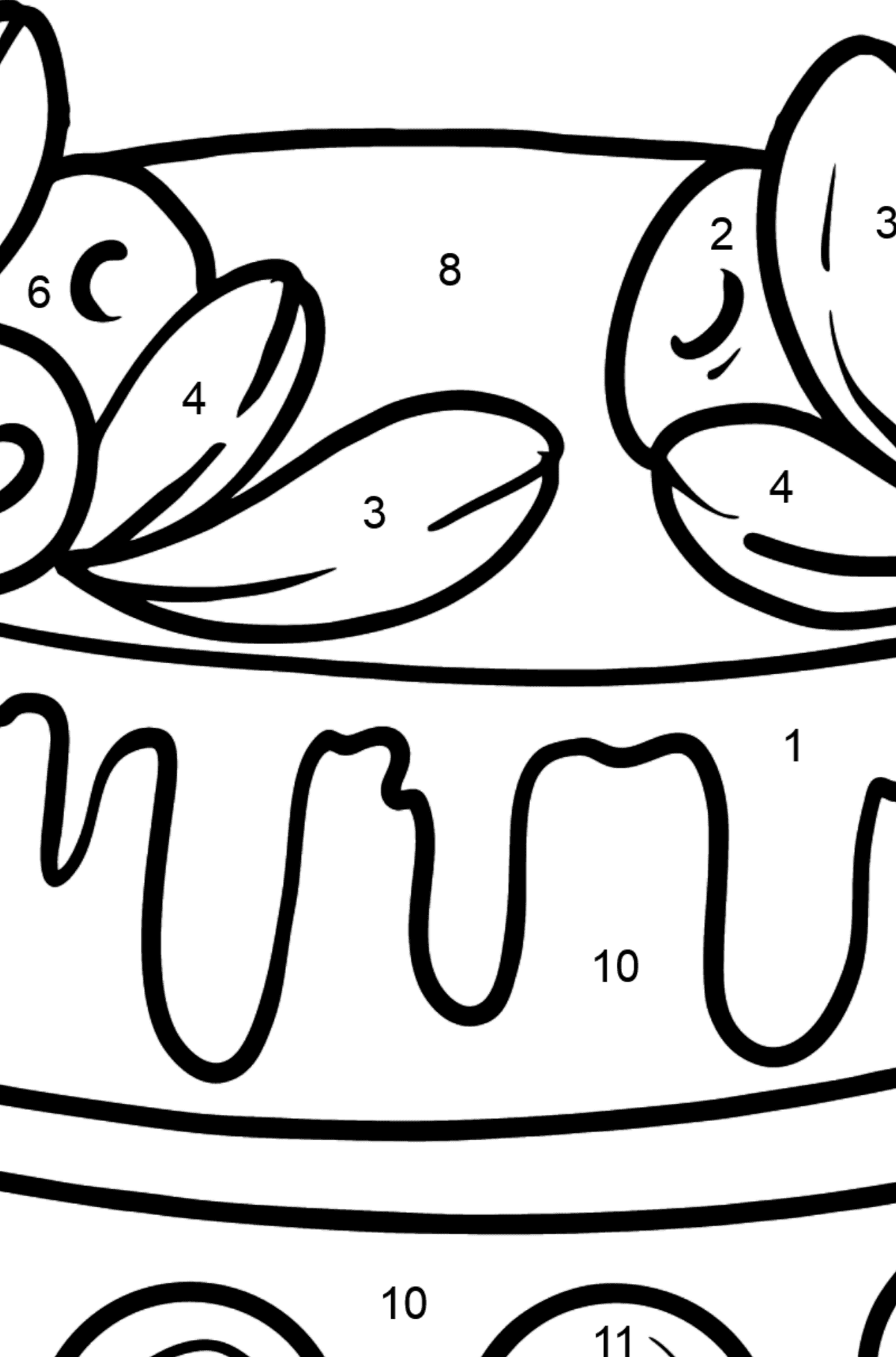 Розмальовка - Торт з глазур'ю - Розмальовки за номерами для дітей