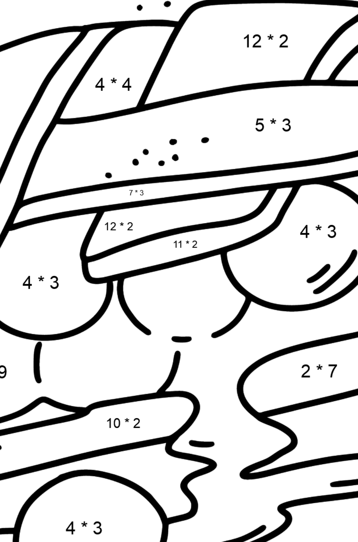 Ausmalbild: Beerenkuchen - Mathe Ausmalbilder - Multiplikation für Kinder