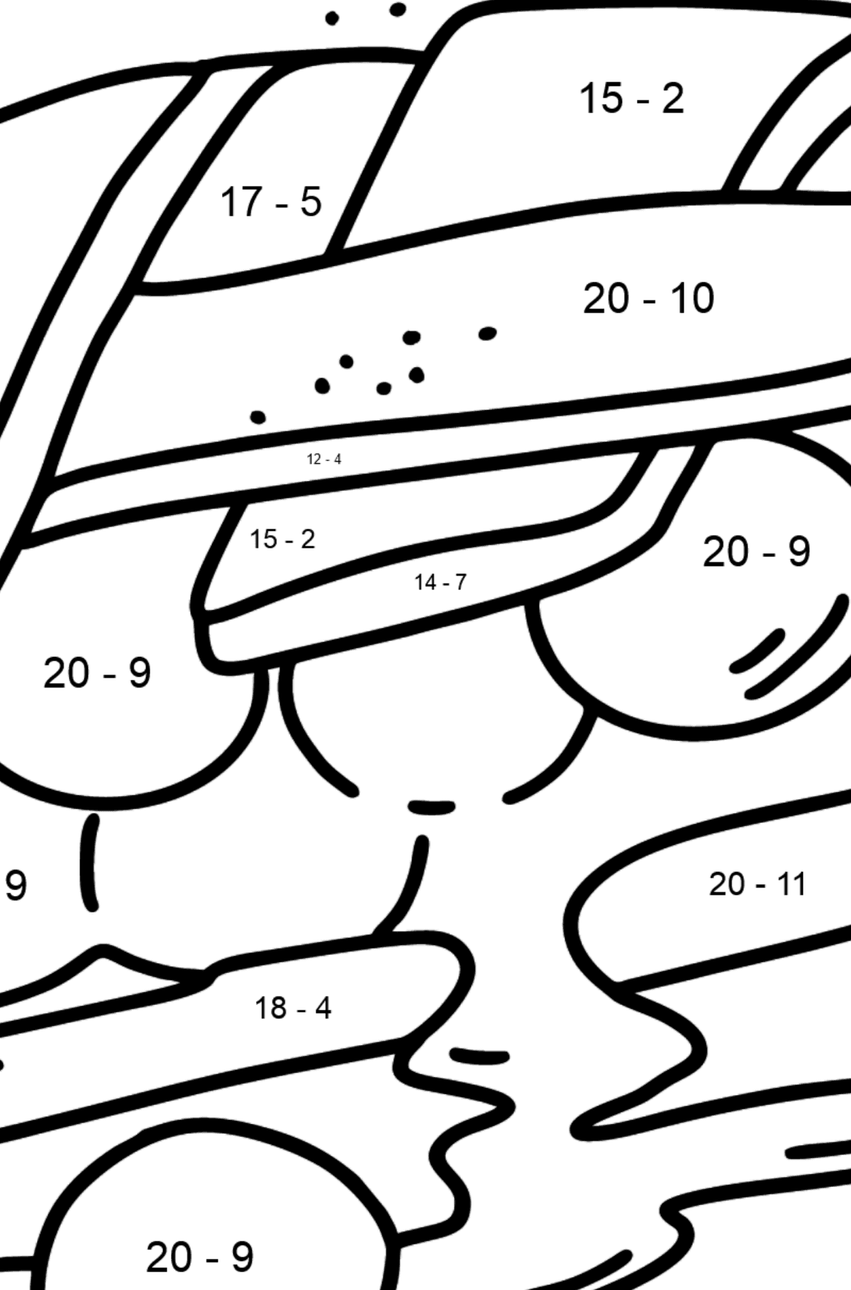 Ausmalbild: Beerenkuchen - Mathe Ausmalbilder - Subtraktion für Kinder