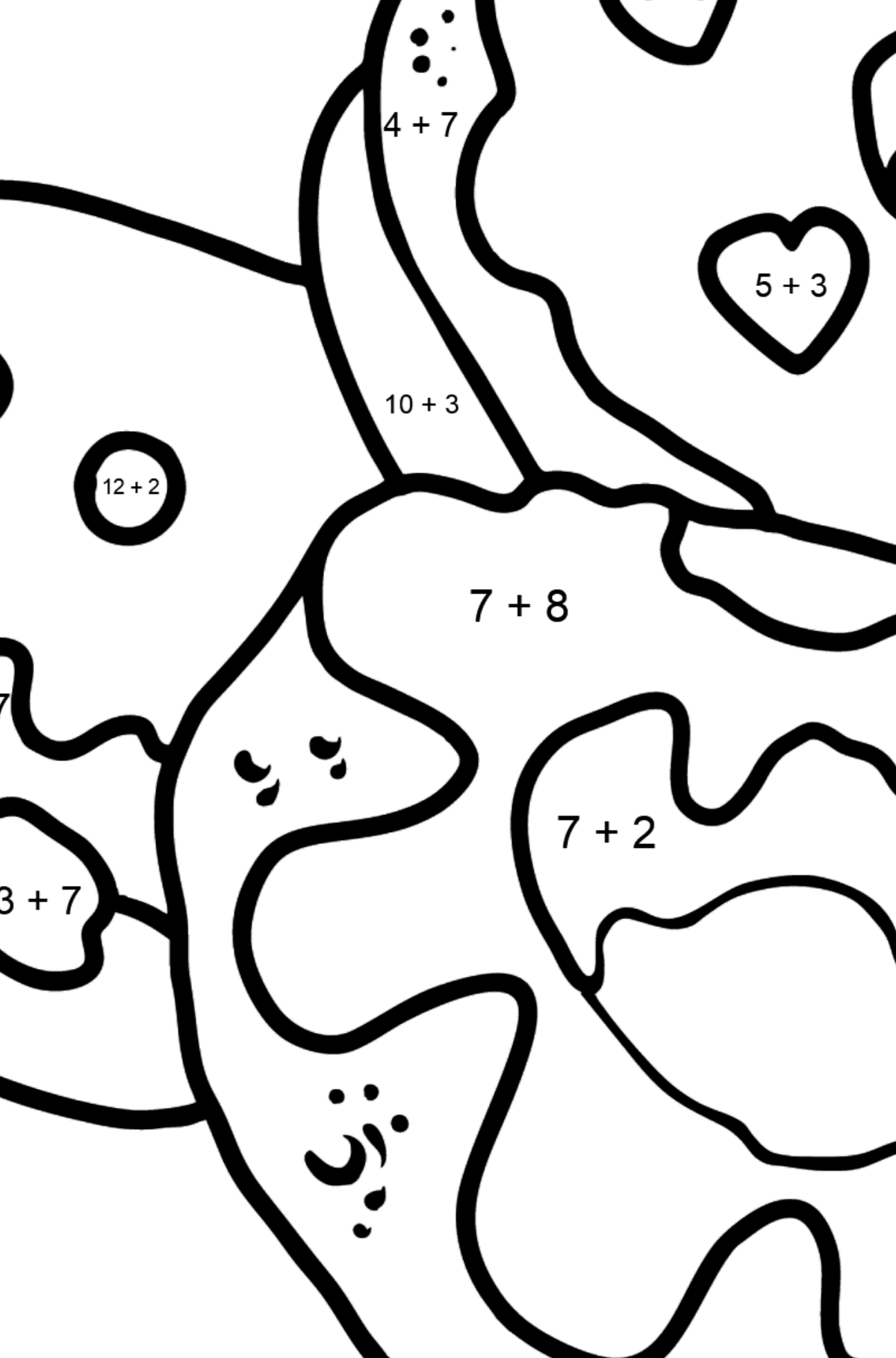Розмальовка Різні фігурки пончиків - Математична Розмальовка Додавання для дітей