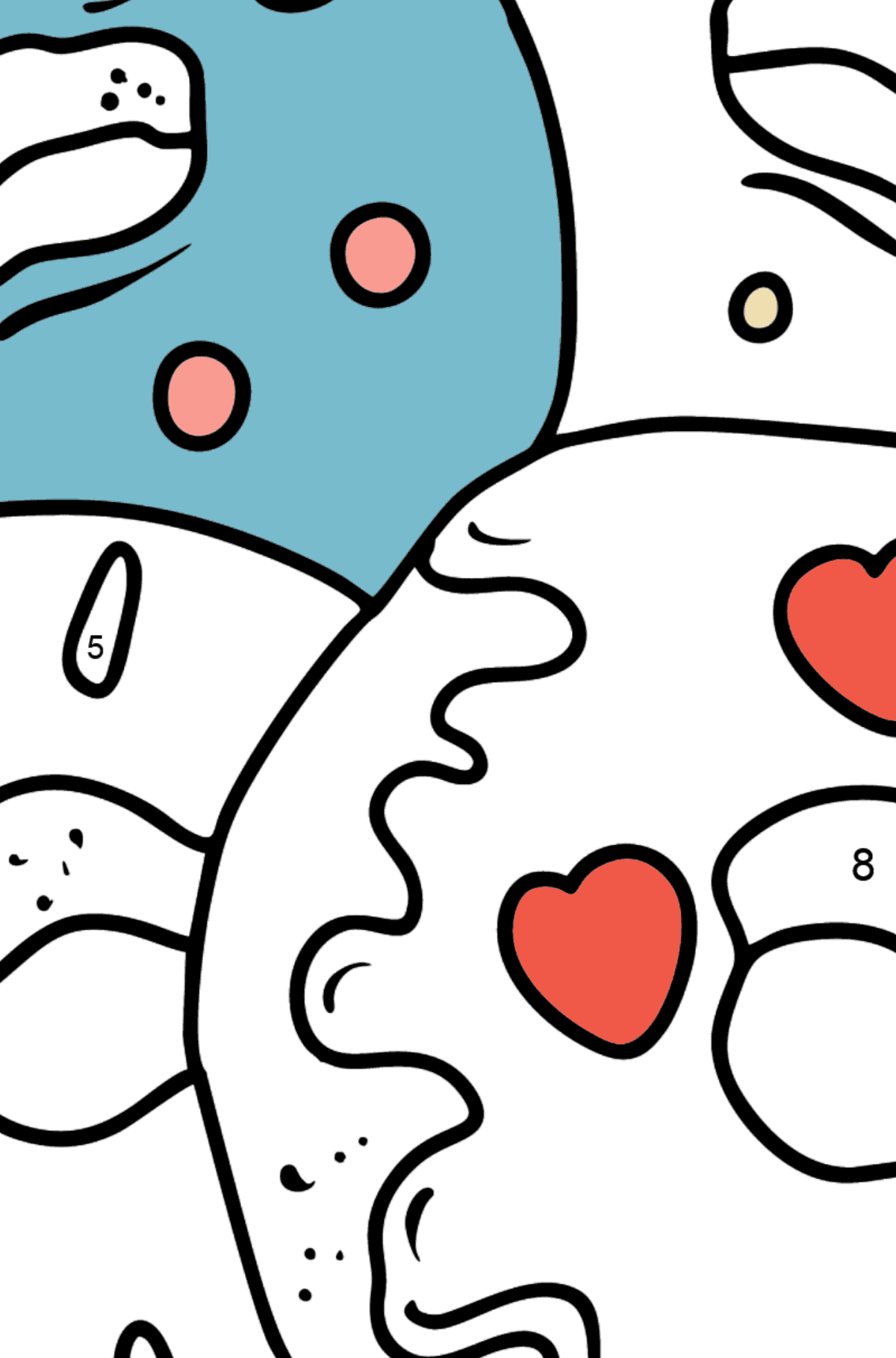 Donuts Ausmalbild - Malen nach Zahlen für Kinder