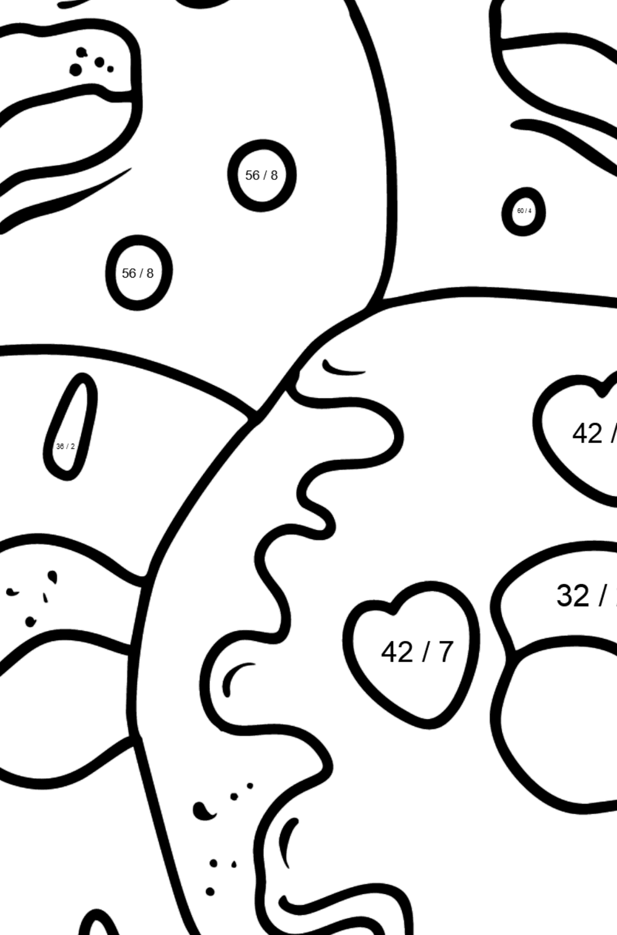 Розмальовка Пончики - Математична Розмальовка Ділення для дітей