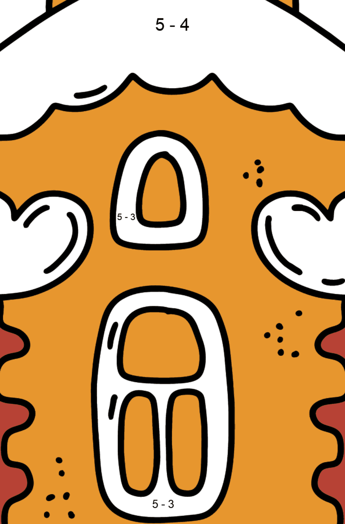 Coloriage - Maison en pain dépice en forme de pendentif - Coloriage Magique Soustraction pour les Enfants