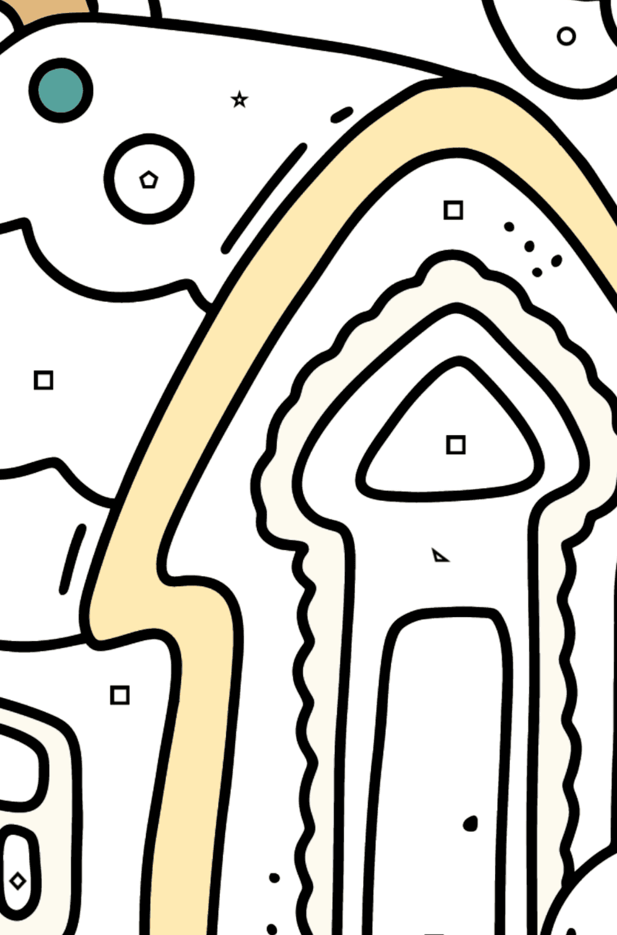 Lebkuchenhaus mit Candy Stick Ausmalbild - Ausmalen nach Geometrischen Formen für Kinder