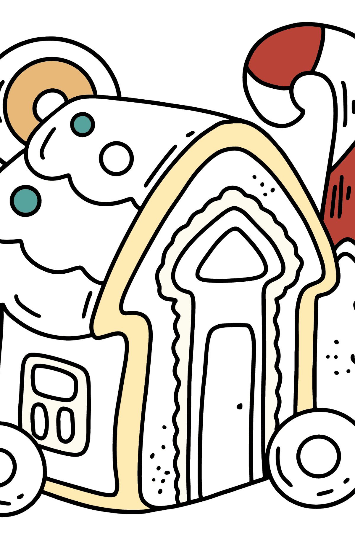 Dibujo para colorear de Casa de pan de jengibre con bastón de caramel - Dibujos para Colorear para Niños