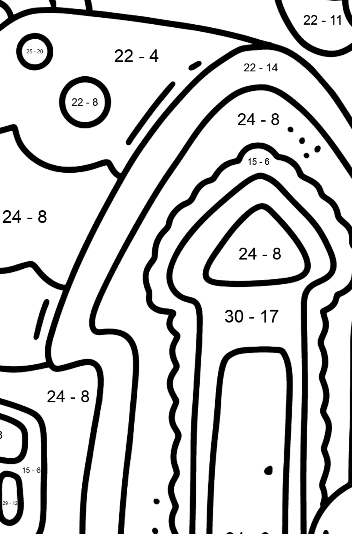 Розмальовка Пряничний будиночок з цукеркою - Математична Розмальовка Віднімання для дітей