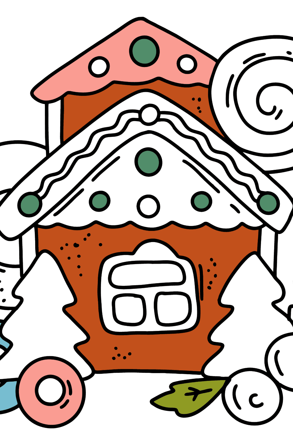 Casa de pão de mel com Lollipop e Pretzels para colorir  - Desenhos para Colorir para Crianças