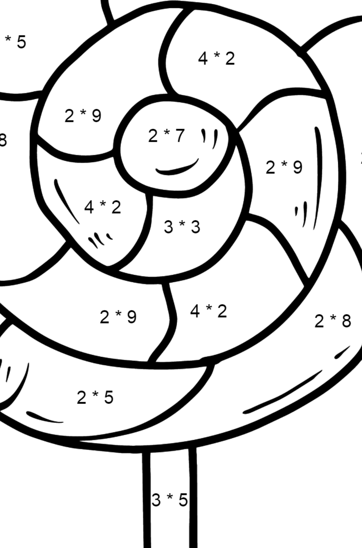 Tegning til farvning slikkepinde - Matematisk farvelægning side -- Multiplikation for børn