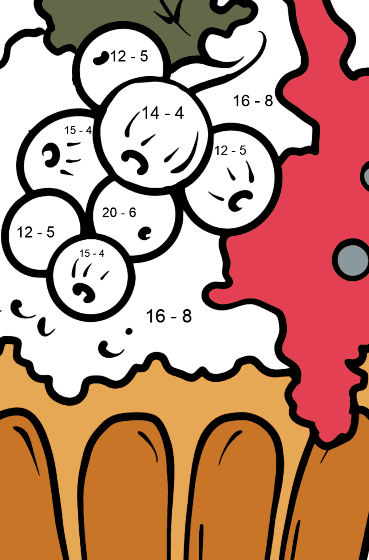 Desenho para colorir Cupcake with Currants  - Colorindo com Matemática - Subtração para Crianças