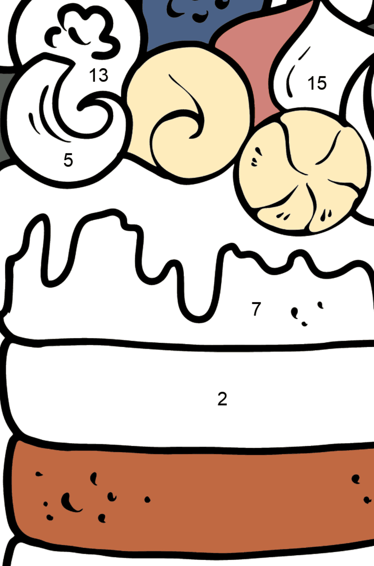 Kuchen Ausmalbild - Malen nach Zahlen für Kinder