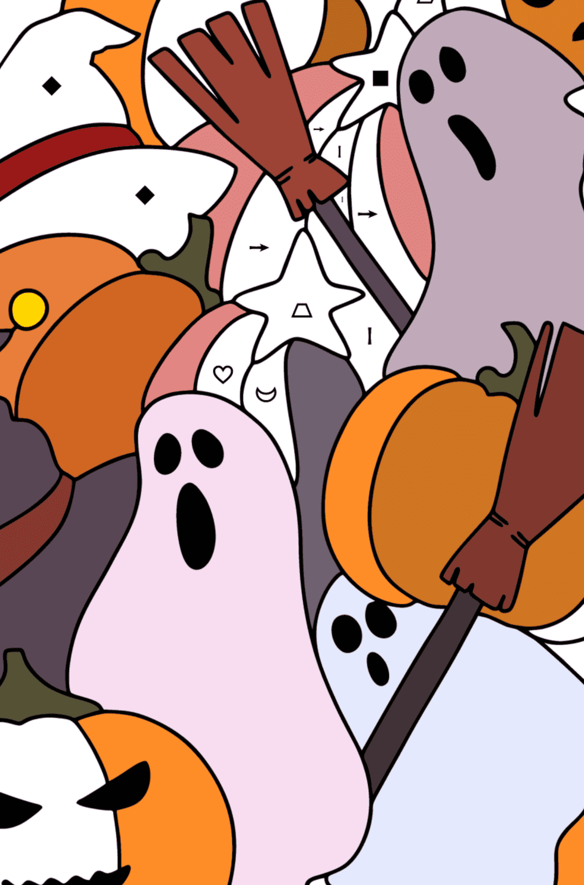 Doodle Kolorowanka dla dzieci - Halloween - Kolorowanie według symboli i figur geometrycznych dla dzieci