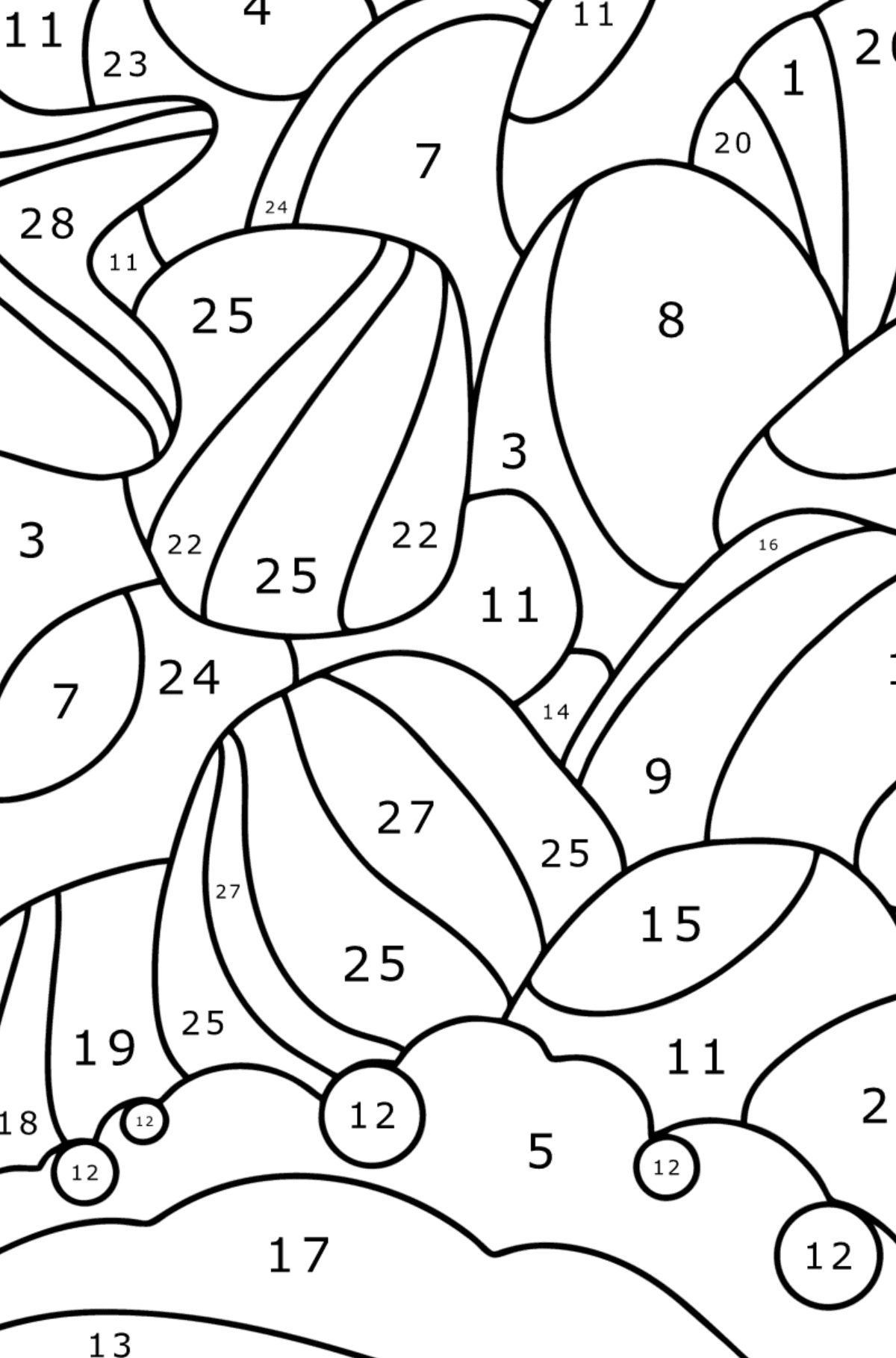 Boyama sayfası Çocuklar için Doodle - Deniz Çakılları - Sayılarla Boyama çocuklar için