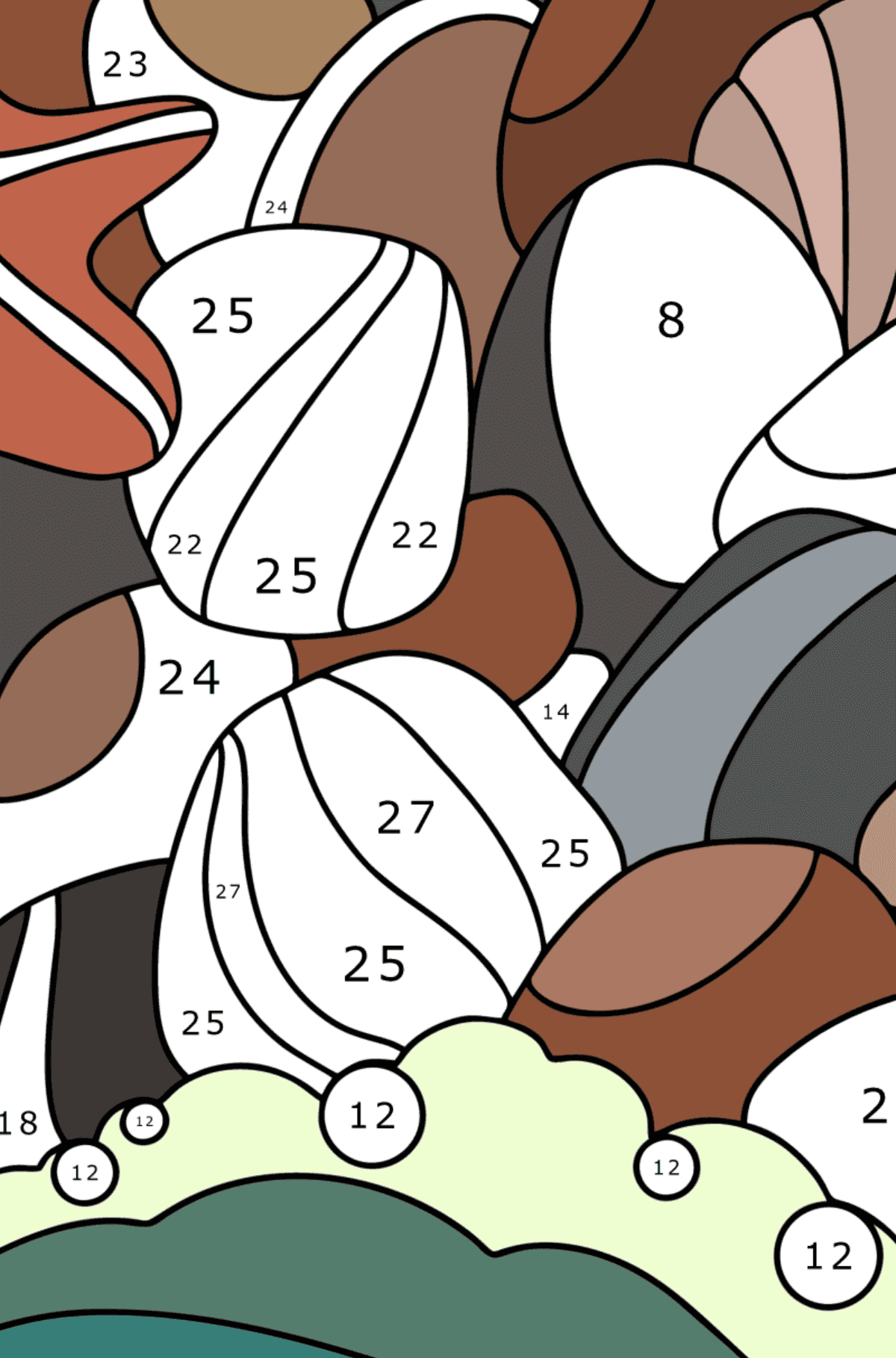 Kolorowanka Doodle dla dzieci - Morskie kamyki - Koloruj według numerów dla dzieci
