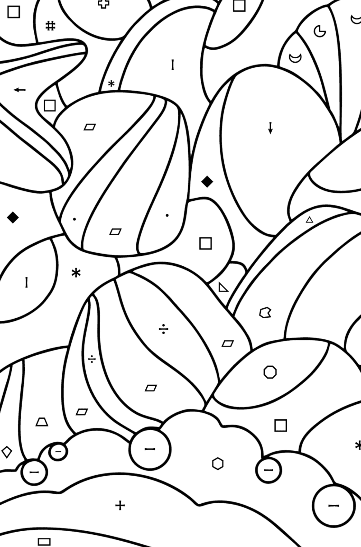 Kolorowanka Doodle dla dzieci - Morskie kamyki - Kolorowanie według symboli i figur geometrycznych dla dzieci