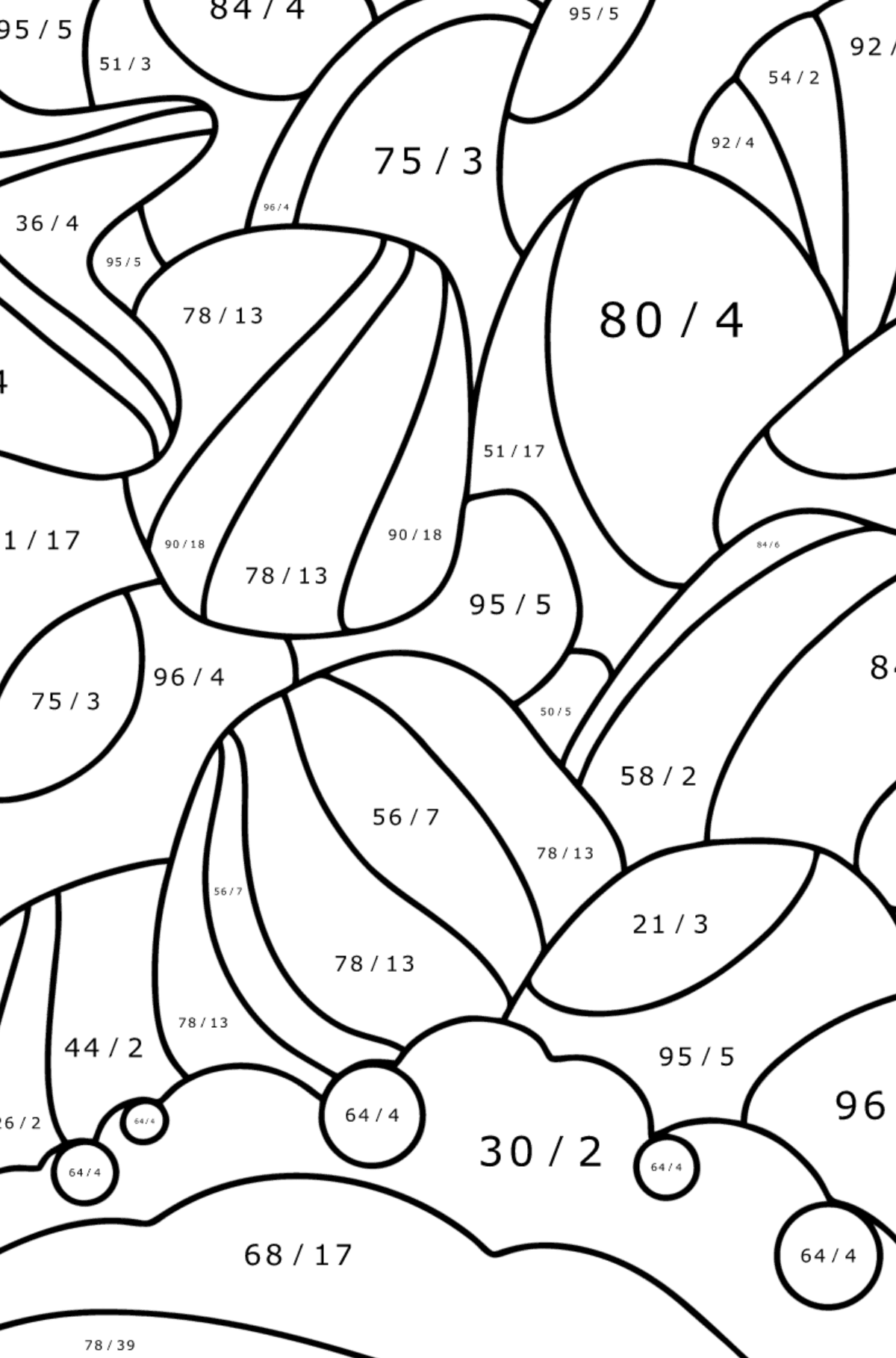 Doodle Coloring Page for Kids - Sea Pebbles - Math Coloring - Division for Kids