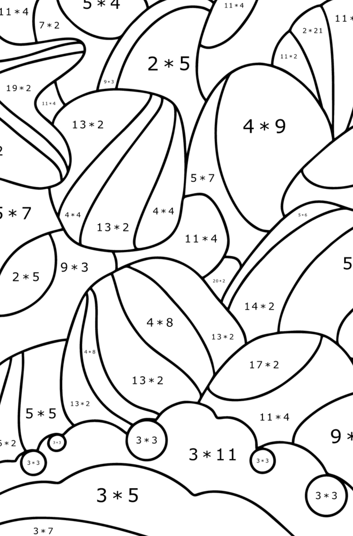 Doodle Malvorlagen für Kinder - Sea Pebbles - Mathe Ausmalbilder - Multiplikation für Kinder