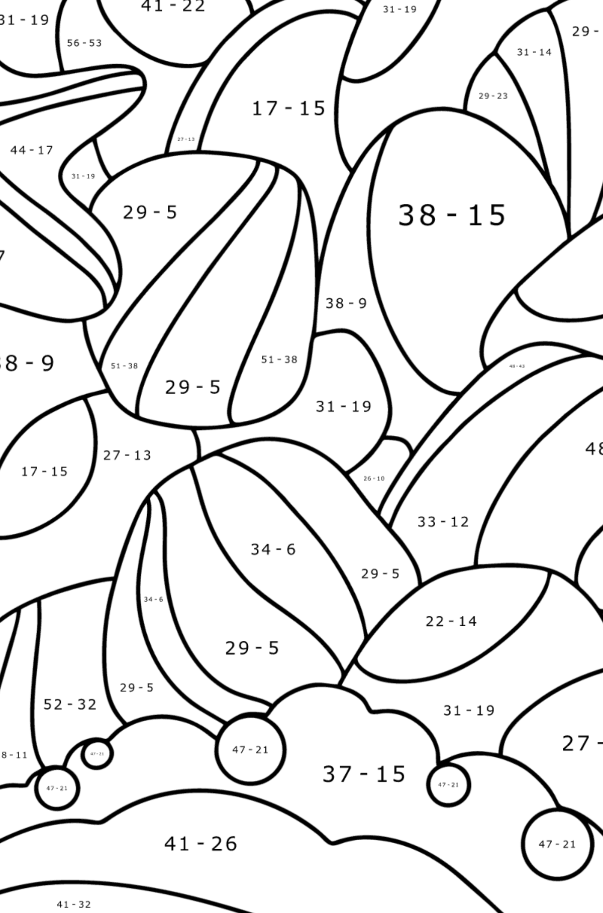 Doodle Coloring Page for Kids - Sea Pebbles - Math Coloring - Subtraction for Kids