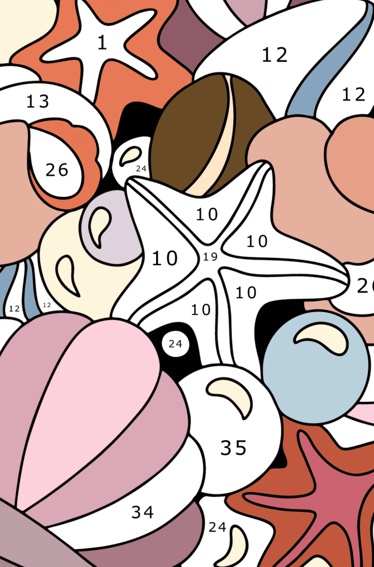 Kolorowanka Doodle dla dzieci - Muszle - Koloruj według numerów dla dzieci