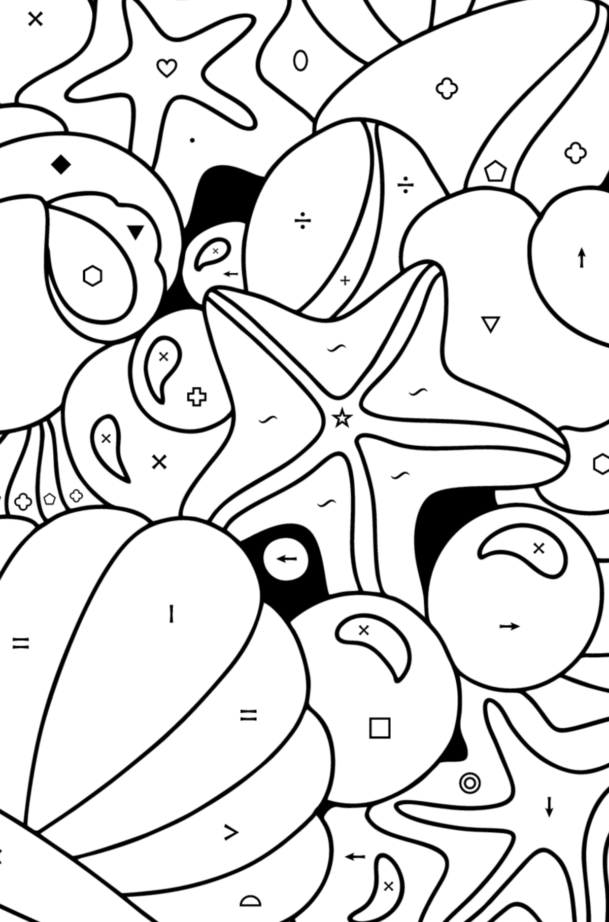 Doodle coloring page for Kids - Shells - Coloring by Symbols and Geometric Shapes for Kids