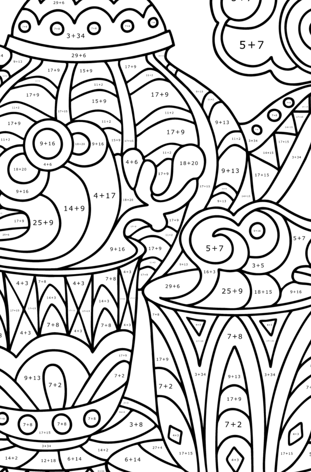 Doodle Coloring Page for Kids - Tea Party - Math Coloring - Addition for Kids