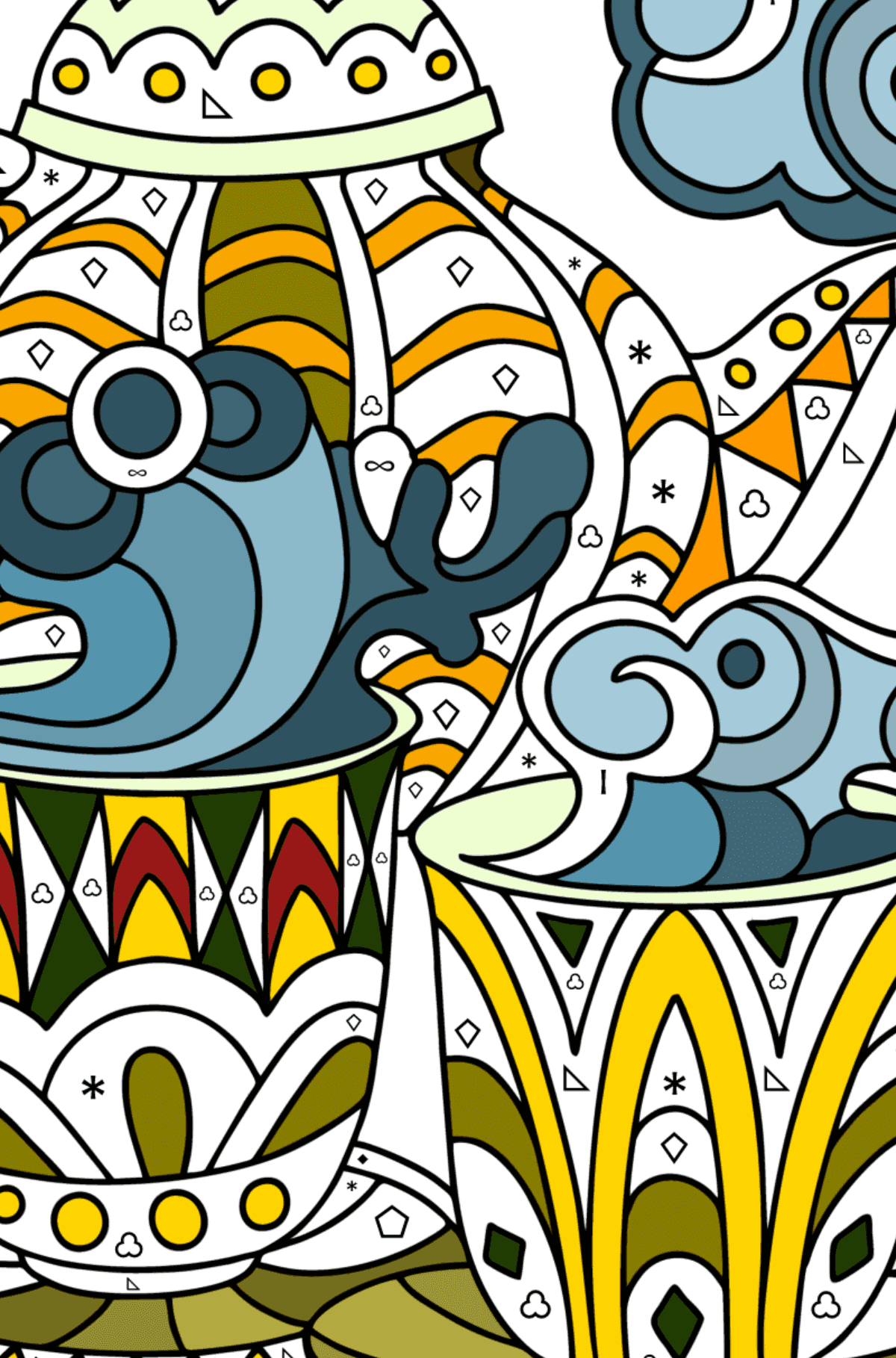 Doodle Coloring Page for Kids - Tea Party - Coloring by Symbols and Geometric Shapes for Kids
