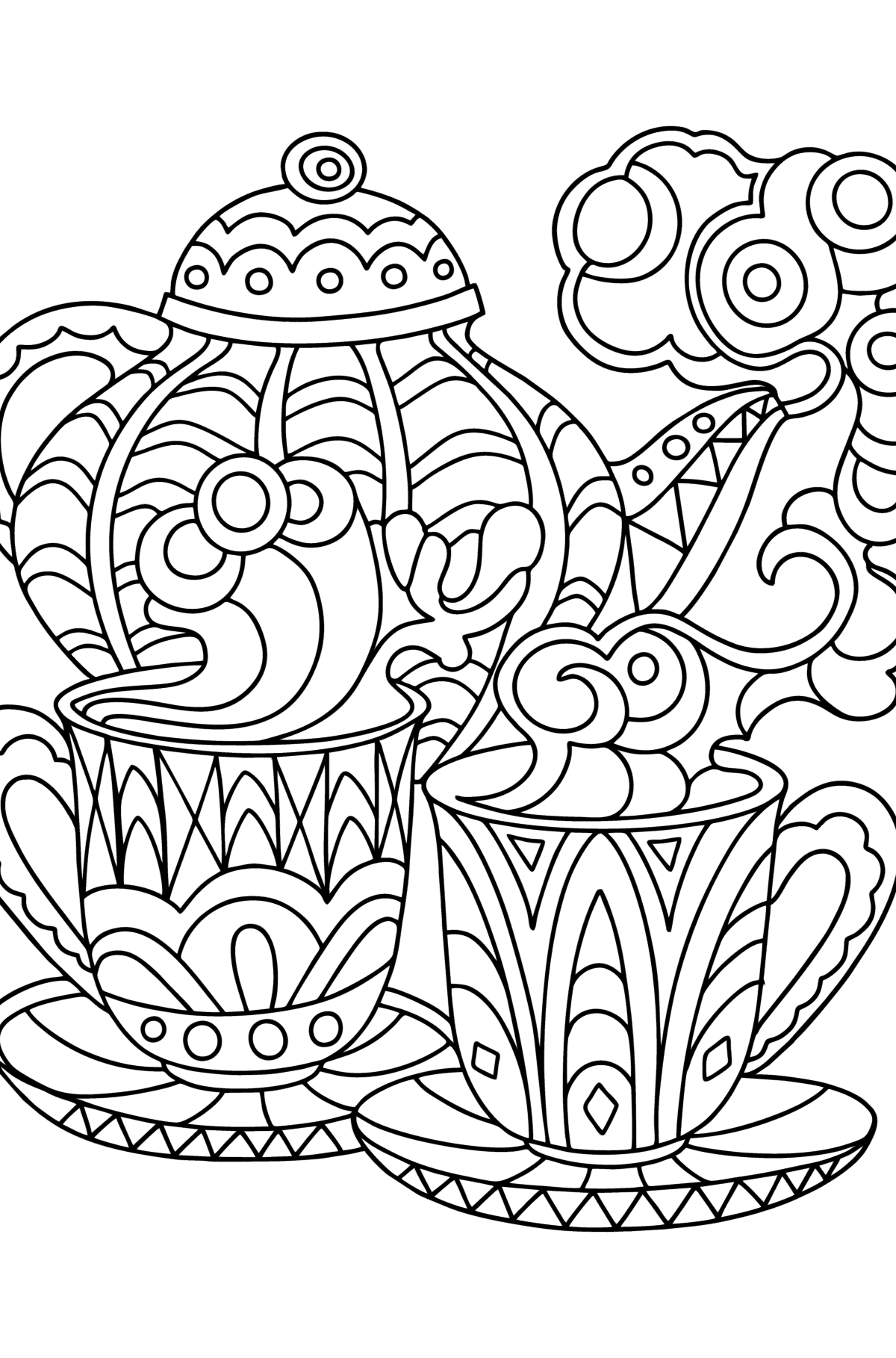 Doodle Coloring Page for Kids - Tea Party - Coloring Pages for Kids
