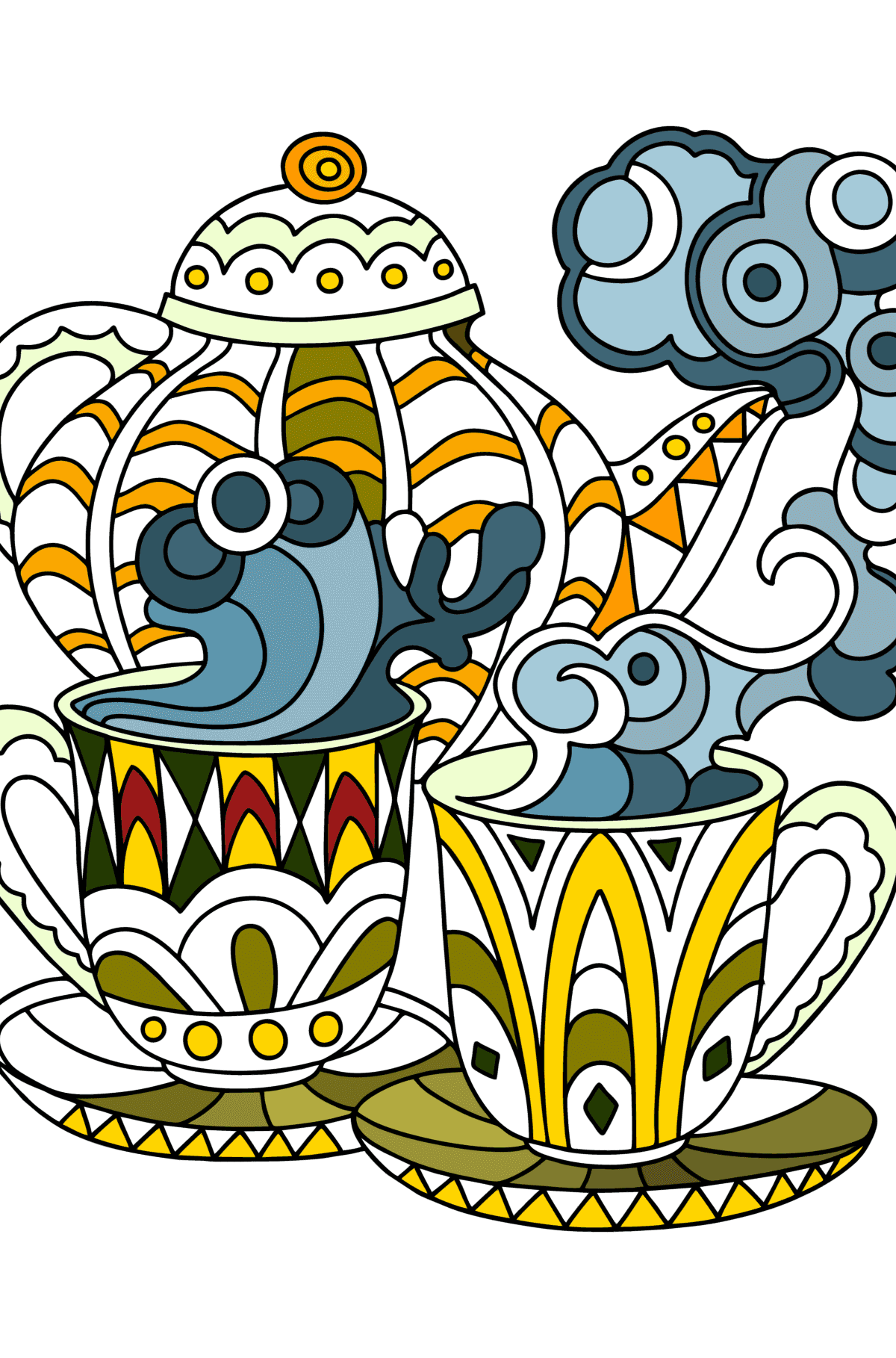 Dibujo para colorear Doodle para niños - Fiesta del té - Dibujos para Colorear para Niños