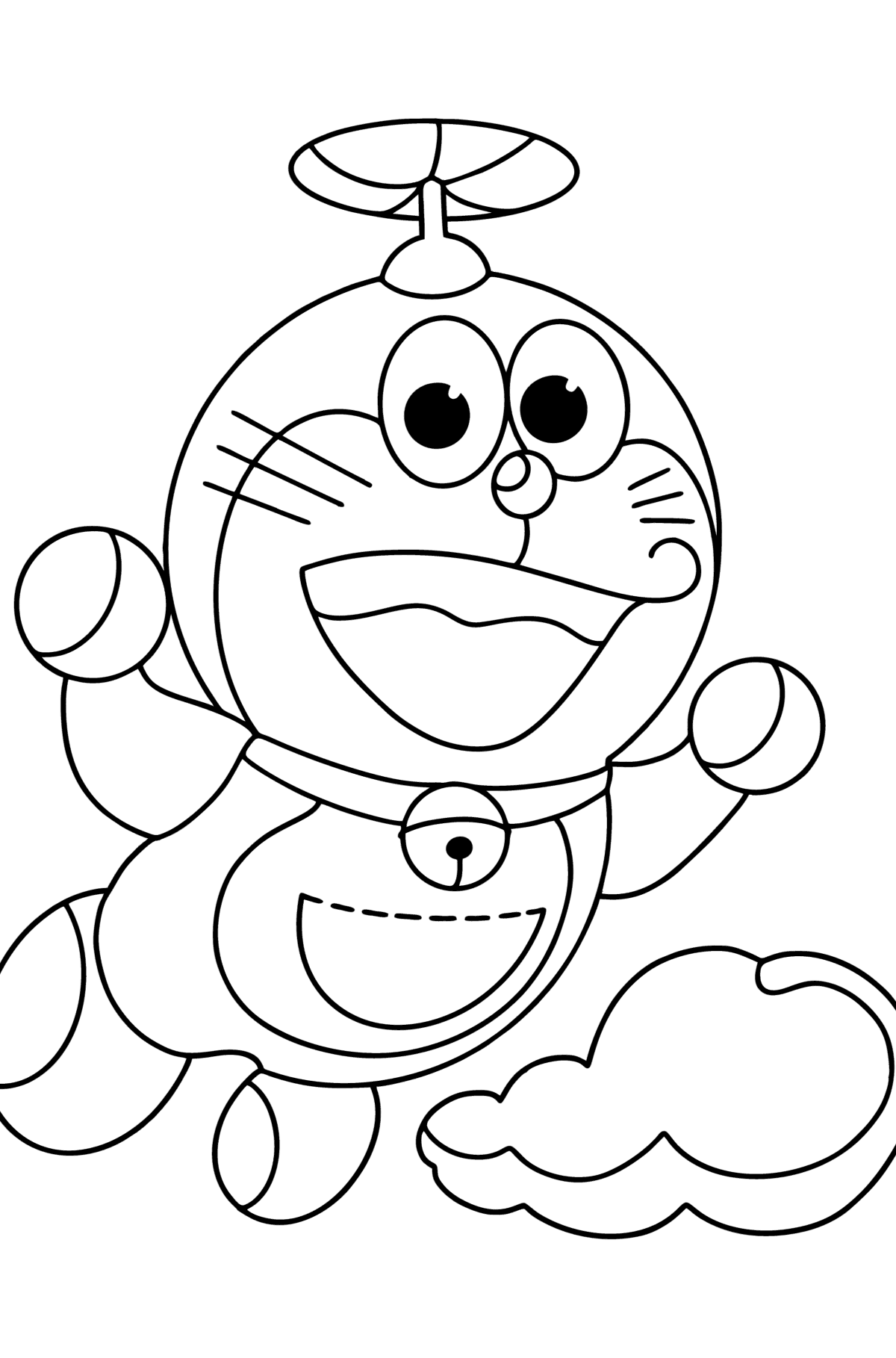 Tegning til farvning Doraemon Helikopter - Tegninger til farvelægning for børn