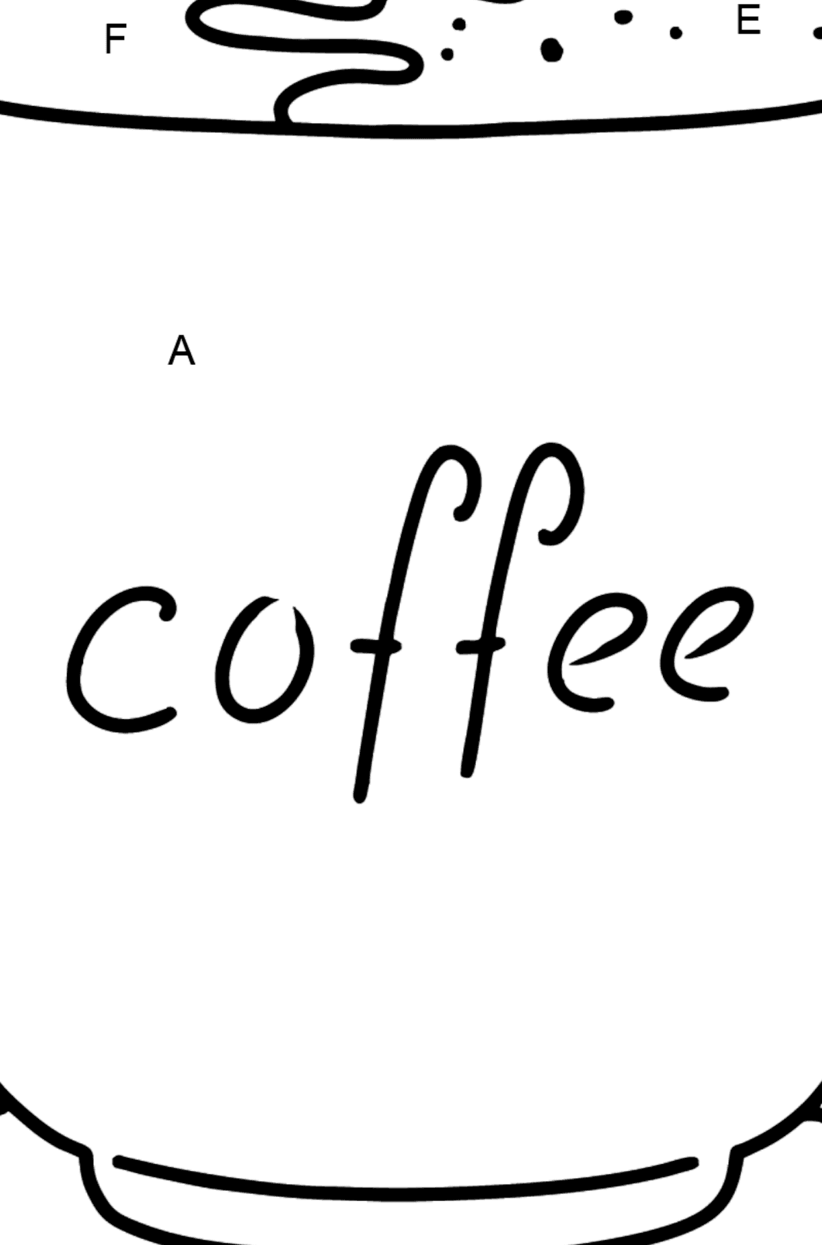 Kaffee Ausmalbild - Ausmalen nach Buchstaben für Kinder