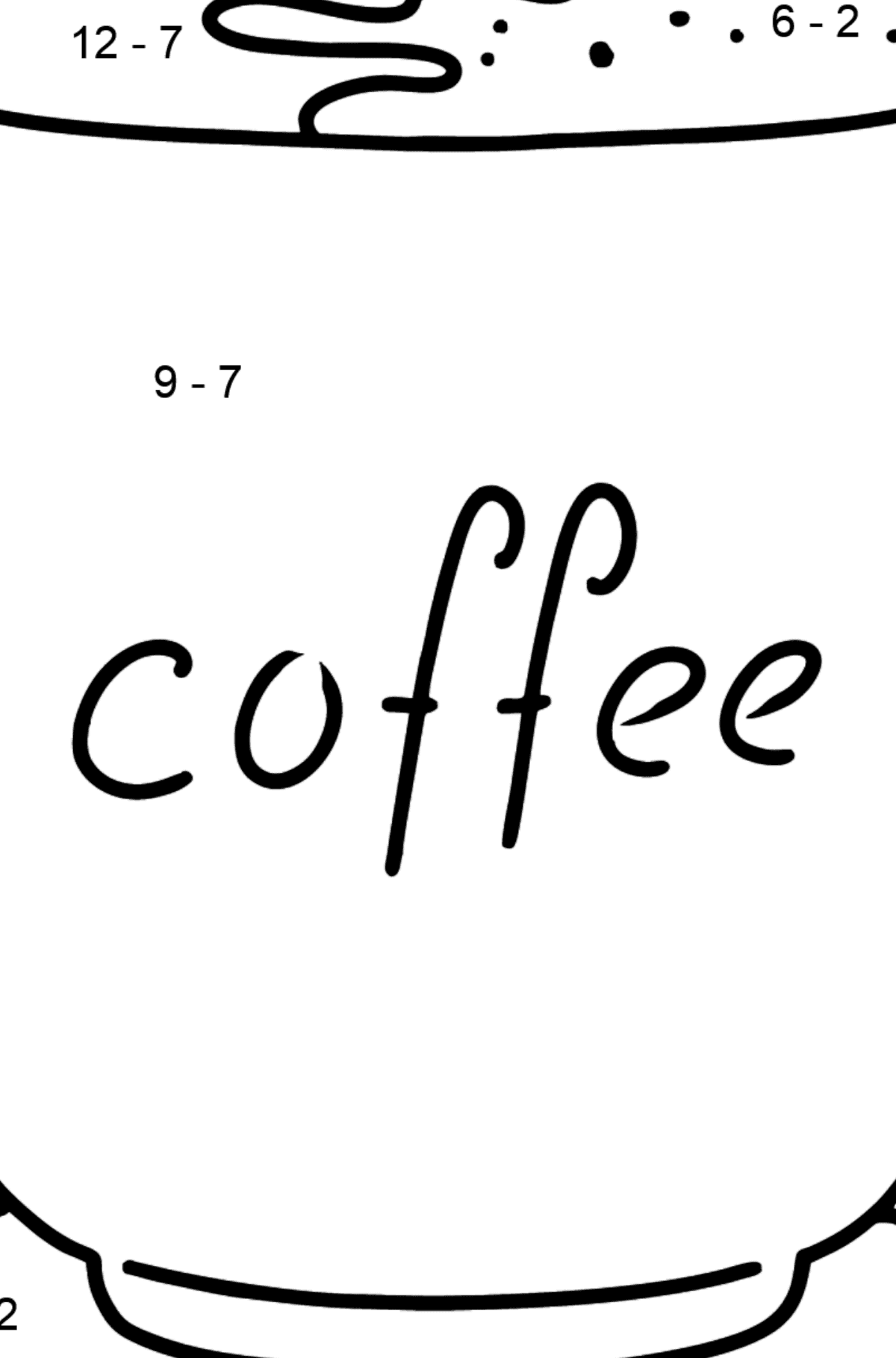 Kaffee Ausmalbild - Mathe Ausmalbilder - Subtraktion für Kinder