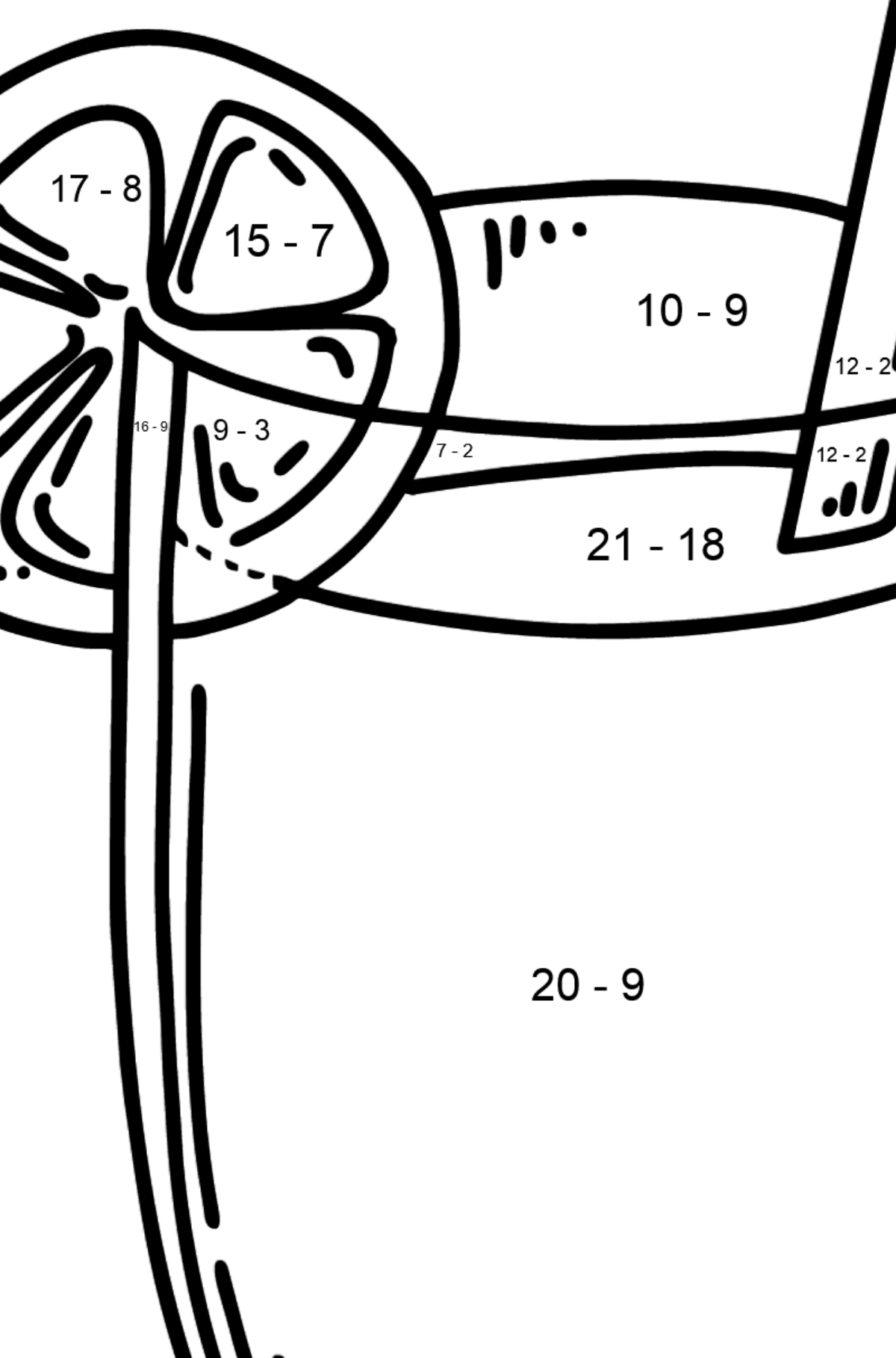 Coloring page - glass of juice - Math Coloring - Subtraction for Kids