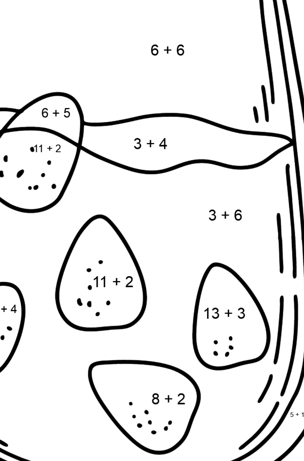 Розмальовка Молоко з ягодами - Математична Розмальовка Додавання для дітей
