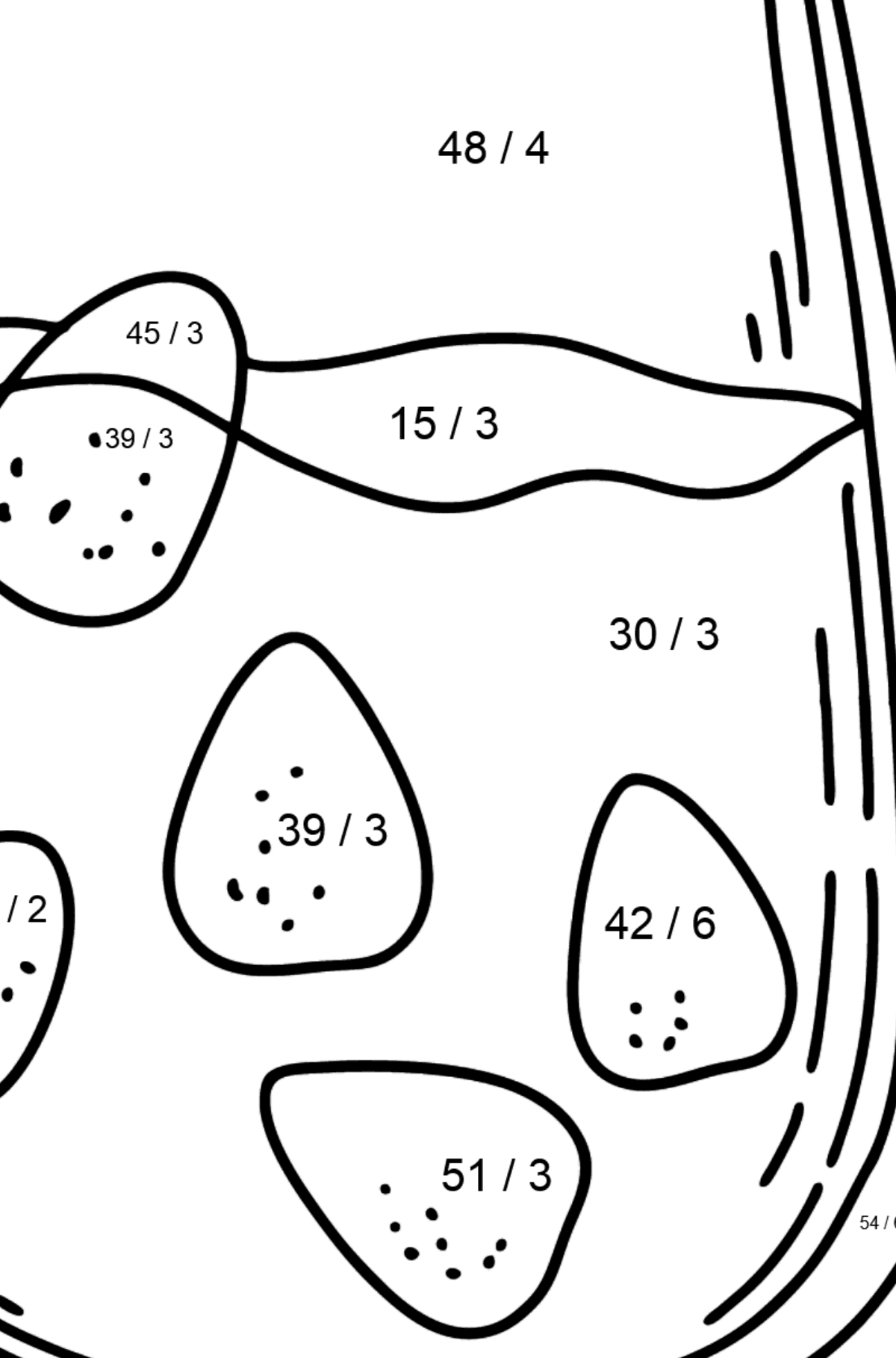 Розмальовка Молоко з ягодами - Математична Розмальовка Ділення для дітей