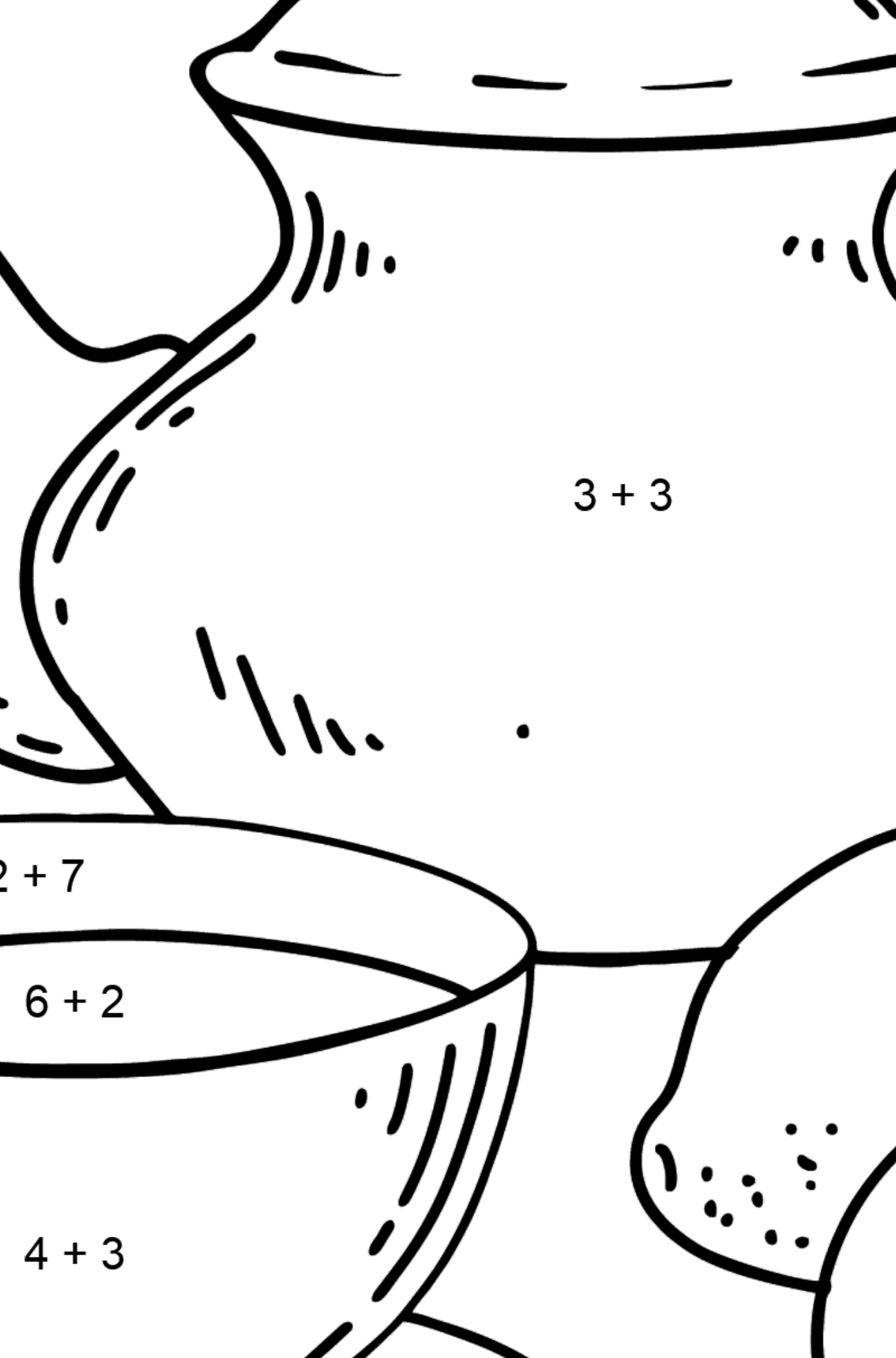 Tea Cup and Teapot coloring page - Math Coloring - Addition for Kids