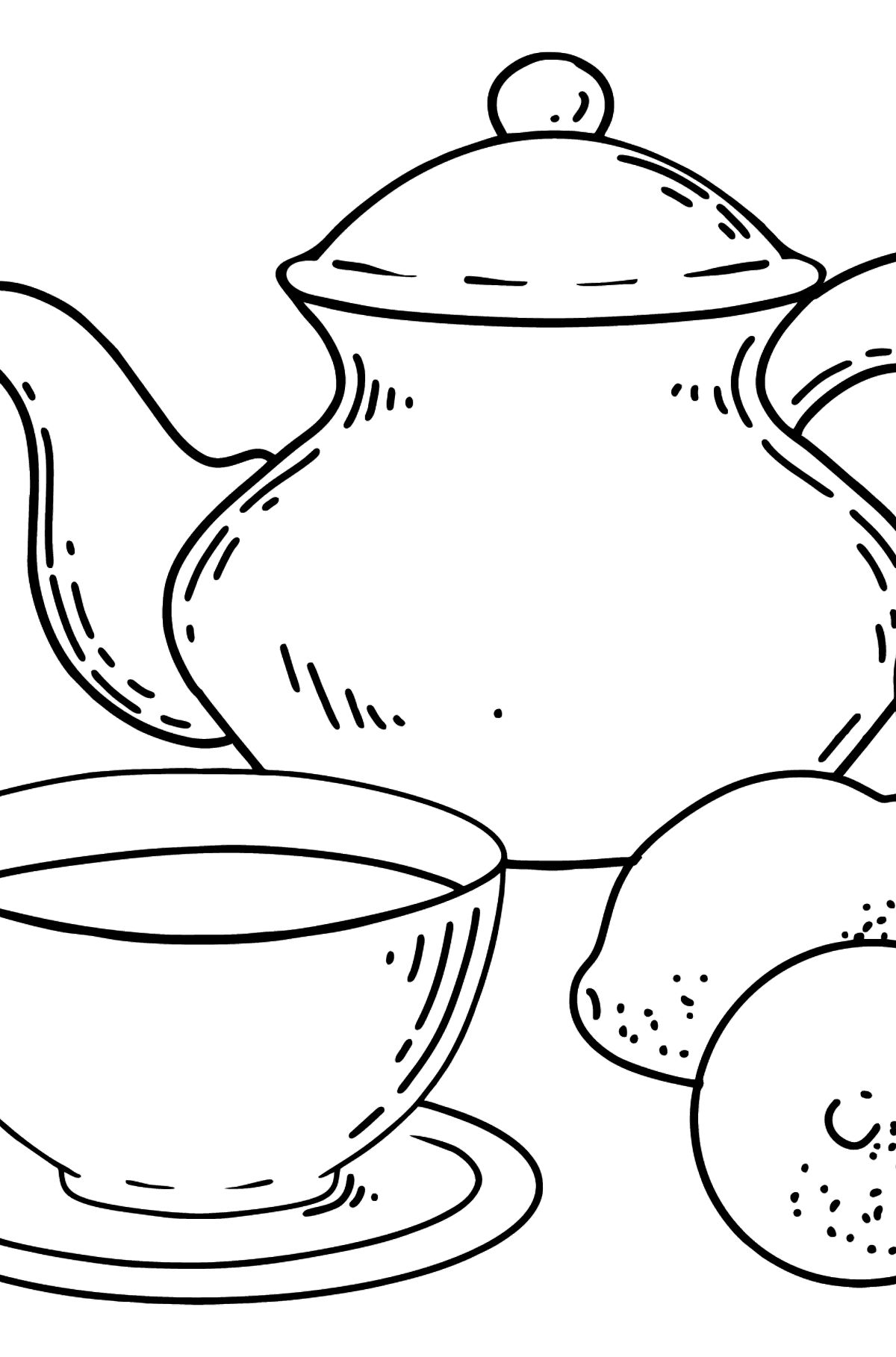 Kifestő csésze tea és teáskanna - Színező oldalak gyerekeknek