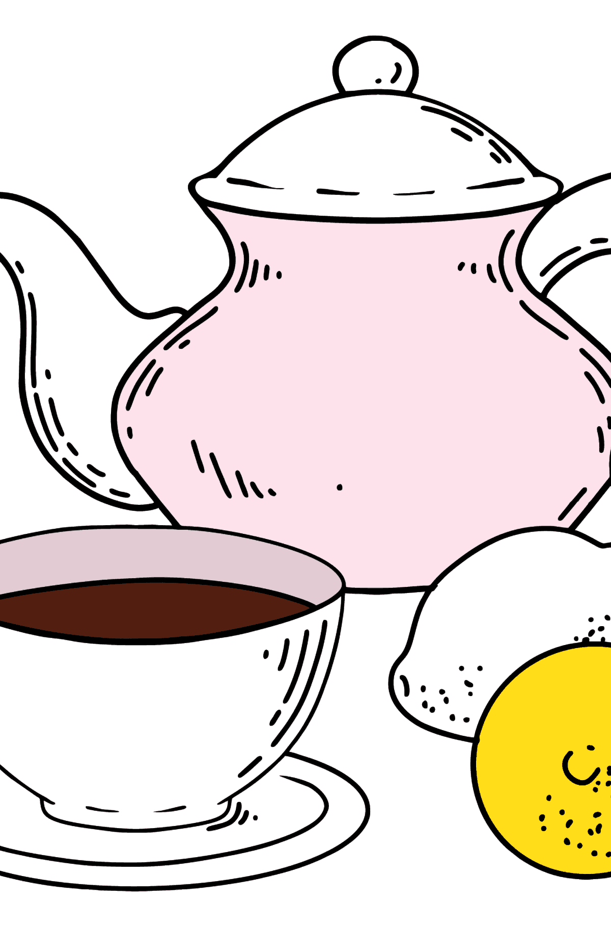 Omalovánka šálek čaje a konvice - Omalovánky pro děti