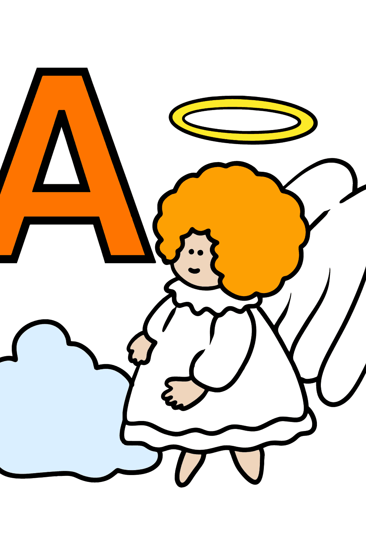 Раскраска Буква A Английский алфавит с картинкой - ANGEL - Картинки для Детей