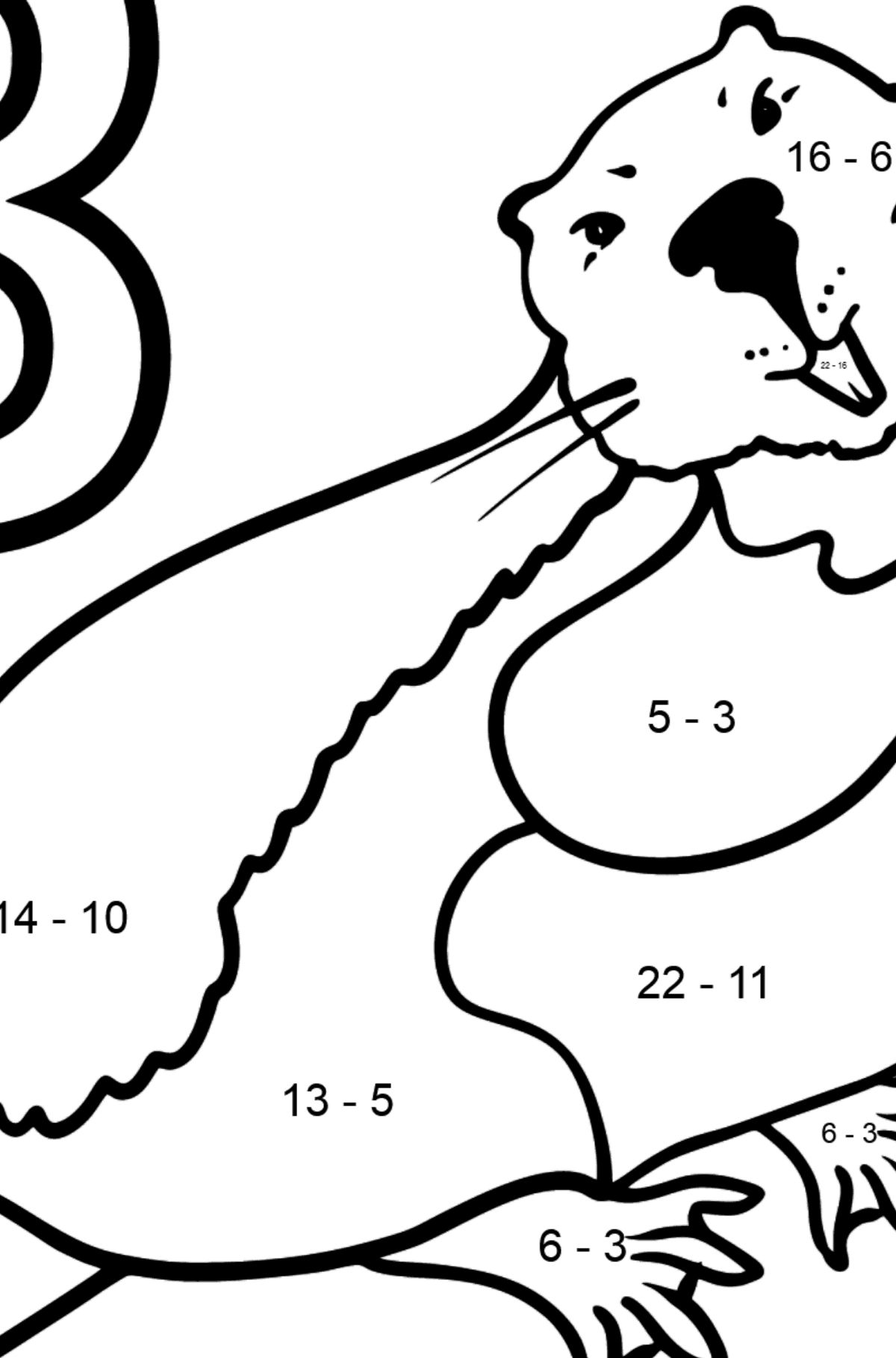 Dibujo de Letra B inglesa para colorear - BEAVER - Colorear con Matemáticas - Restas para Niños