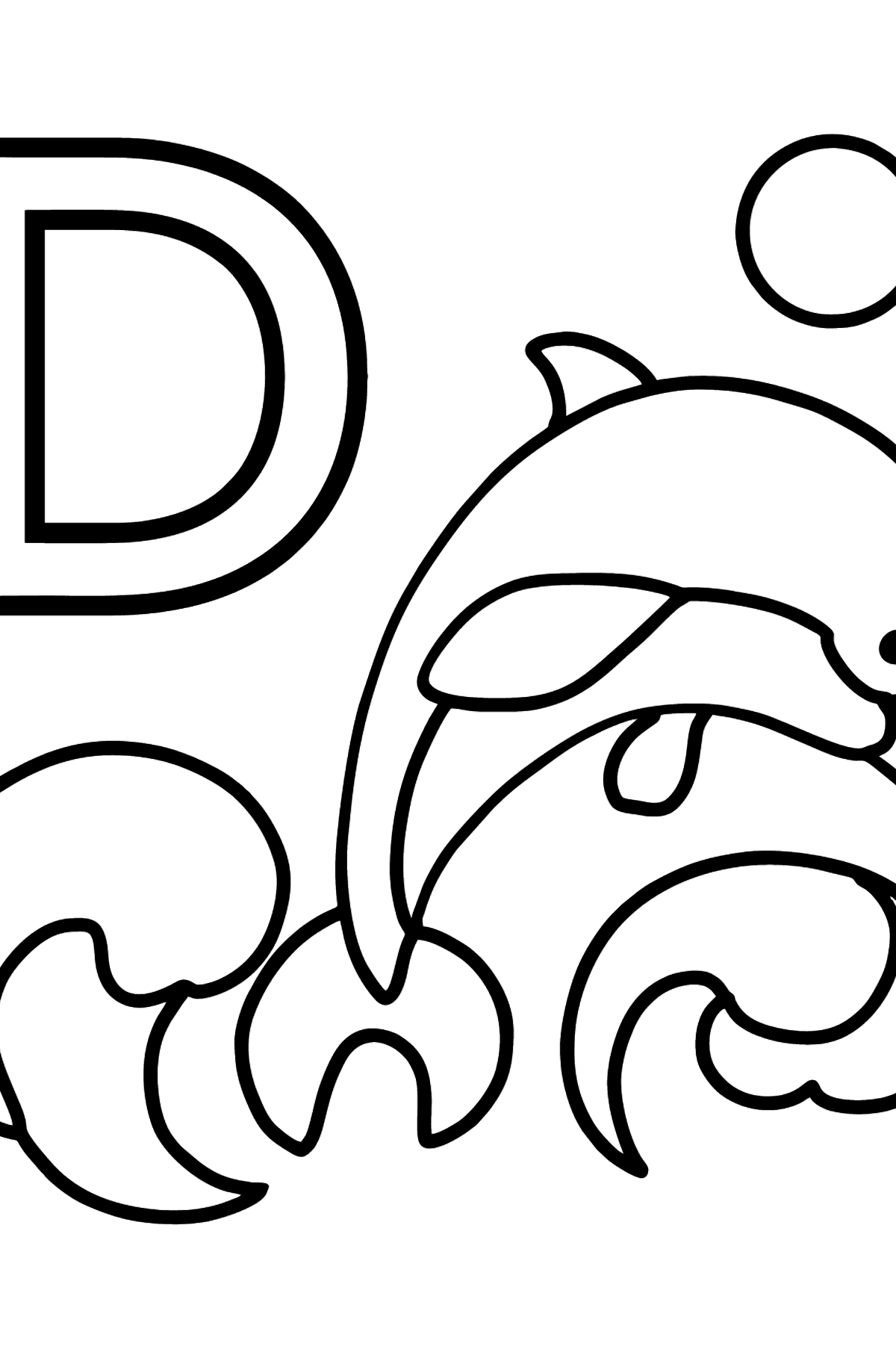 Desenho de Letra inglês D para colorir - DOLPHIN - Imagens para Colorir para Crianças